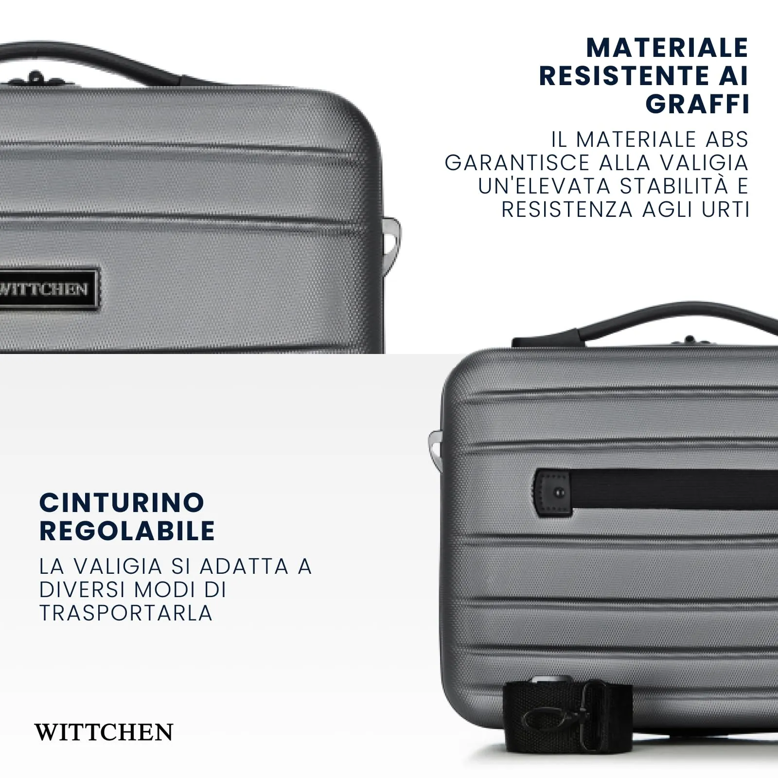 WITTCHEN Necessaire da viaggio Custodia per cosmetici Valigia da viaggio Bagaglio a mano Valigia cabina Valigia in ABS Borsa da toilette Rigido Globe Line Grigio Ryanair/ITA Airways - immagine 3