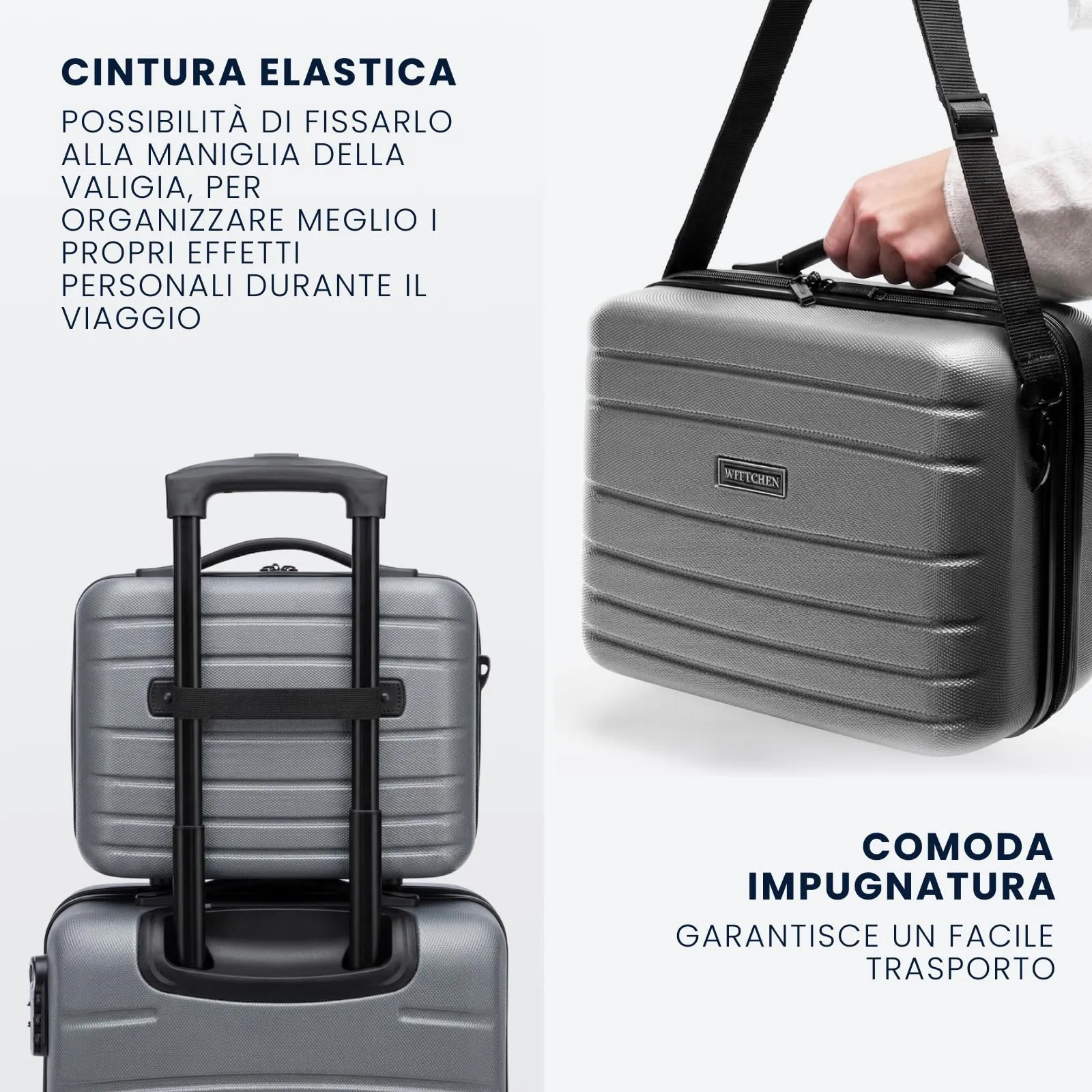 WITTCHEN Necessaire da viaggio Custodia per cosmetici Valigia da viaggio Bagaglio a mano Valigia cabina Valigia in ABS Borsa da toilette Rigido Globe Line Grigio Ryanair/ITA Airways - immagine 5