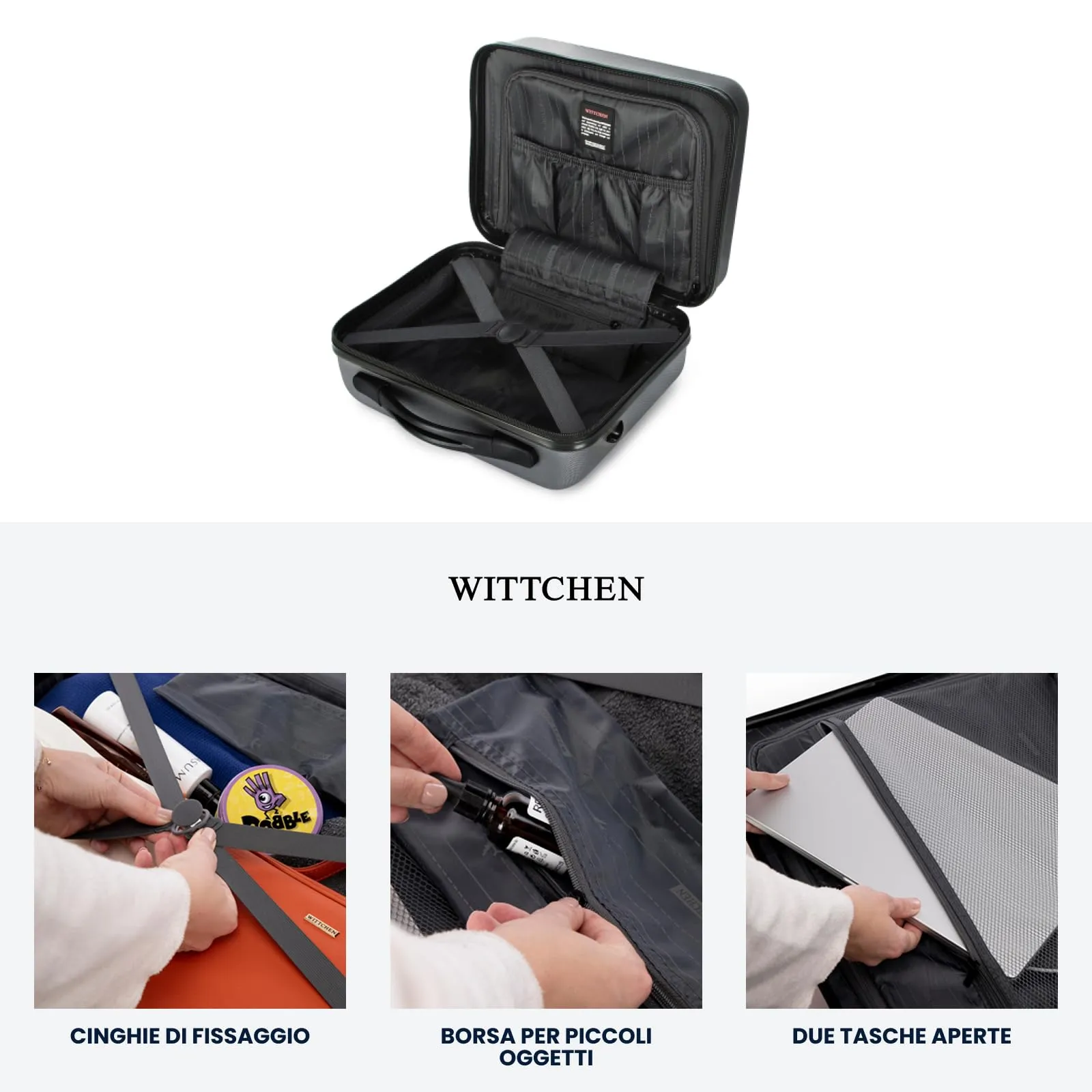 WITTCHEN Necessaire da viaggio Custodia per cosmetici Valigia da viaggio Bagaglio a mano Valigia cabina Valigia in ABS Borsa da toilette Rigido Globe Line Grigio Ryanair/ITA Airways - immagine 6