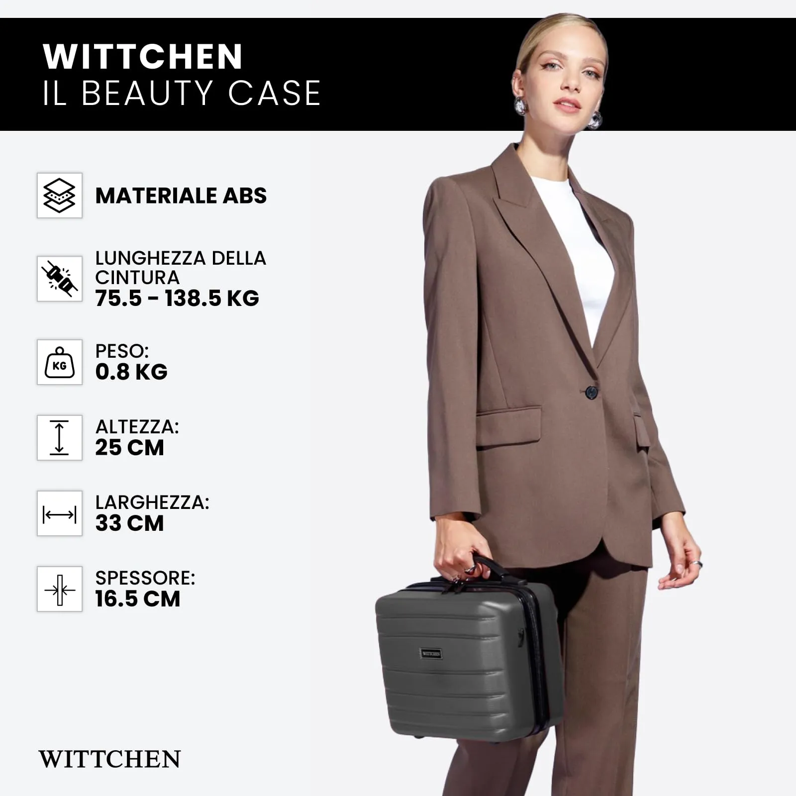 WITTCHEN Necessaire da viaggio Custodia per cosmetici Valigia da viaggio Bagaglio a mano Valigia cabina Valigia in ABS Borsa da toilette Rigido Globe Line Grigio Ryanair/ITA Airways - immagine 8