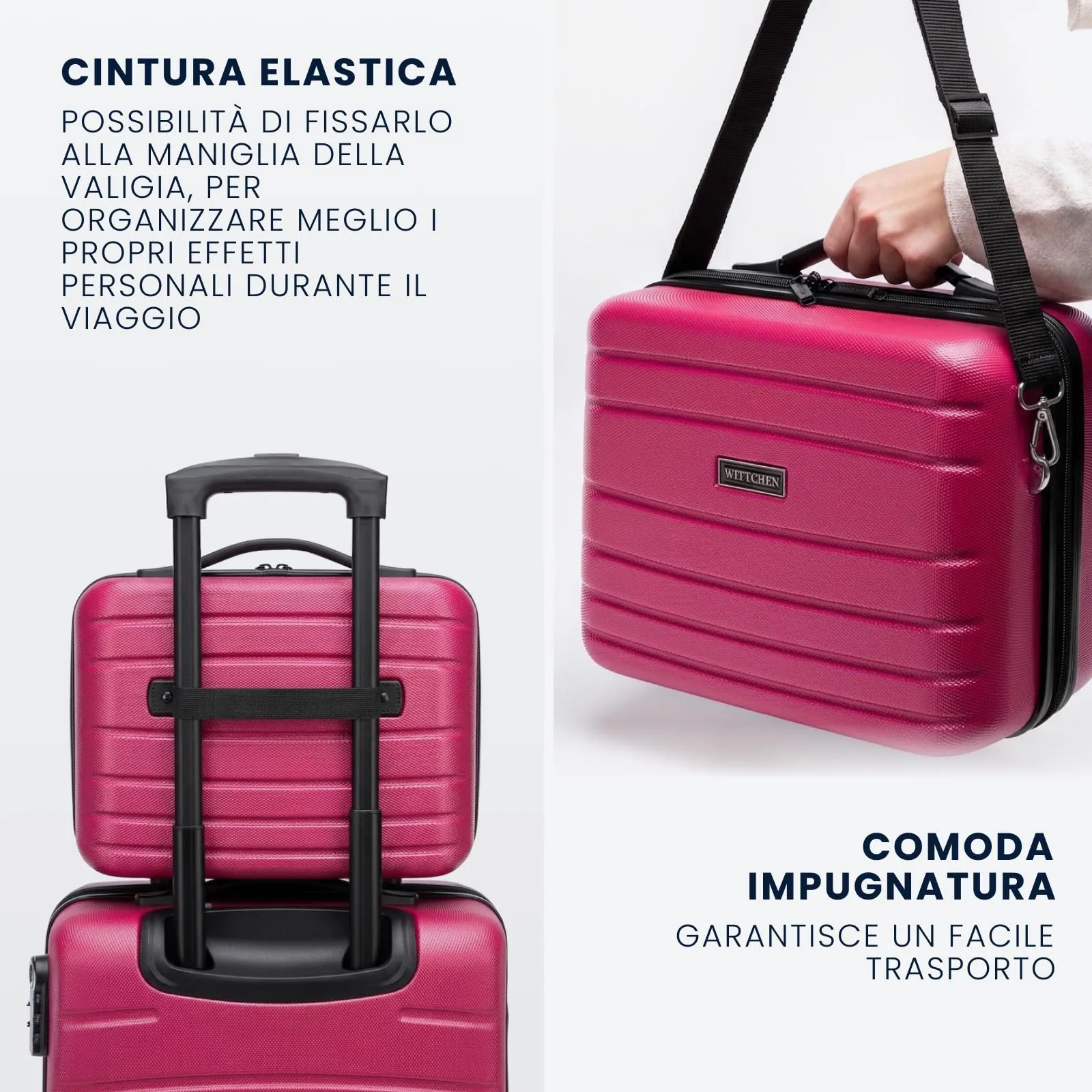 WITTCHEN Necessaire da viaggio Custodia per cosmetici Valigia da viaggio Bagaglio a mano Valigia cabina Valigia in ABS Borsa da toilette Rigido Globe Line Rosa Ryanair/ITA Airways - immagine 4