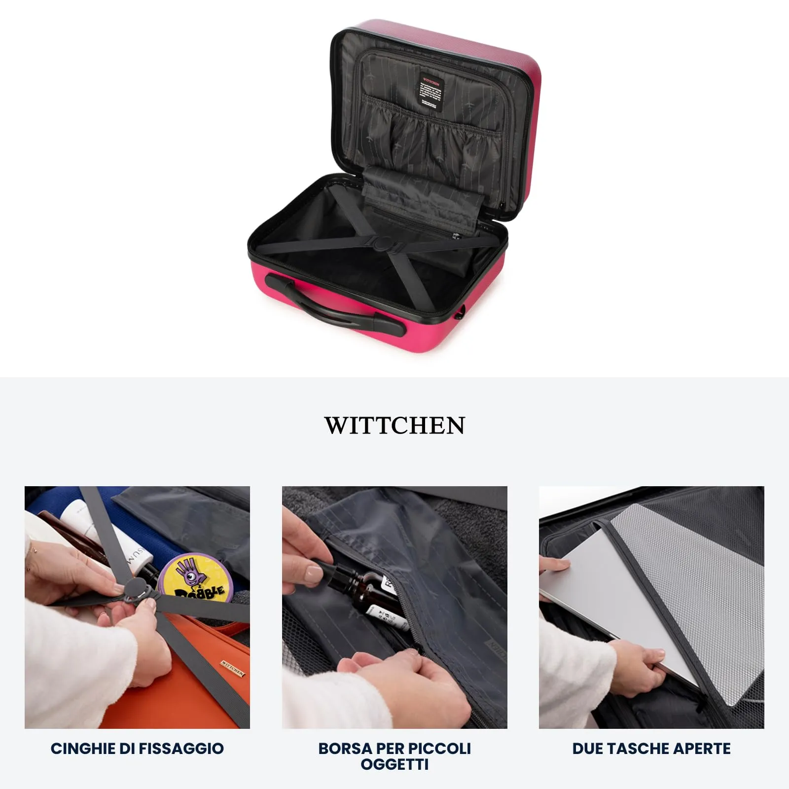 WITTCHEN Necessaire da viaggio Custodia per cosmetici Valigia da viaggio Bagaglio a mano Valigia cabina Valigia in ABS Borsa da toilette Rigido Globe Line Rosa Ryanair/ITA Airways - immagine 5