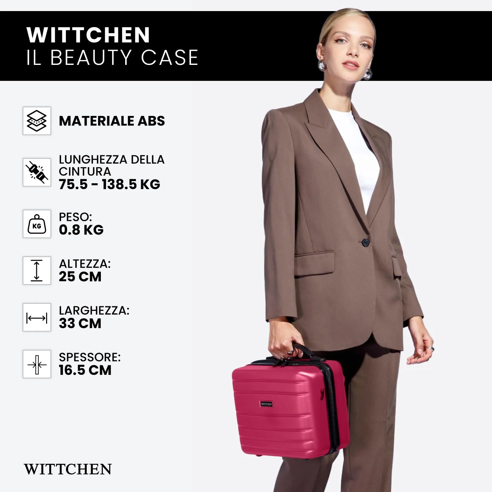 WITTCHEN Necessaire da viaggio Custodia per cosmetici Valigia da viaggio Bagaglio a mano Valigia cabina Valigia in ABS Borsa da toilette Rigido Globe Line Rosa Ryanair/ITA Airways - immagine 7