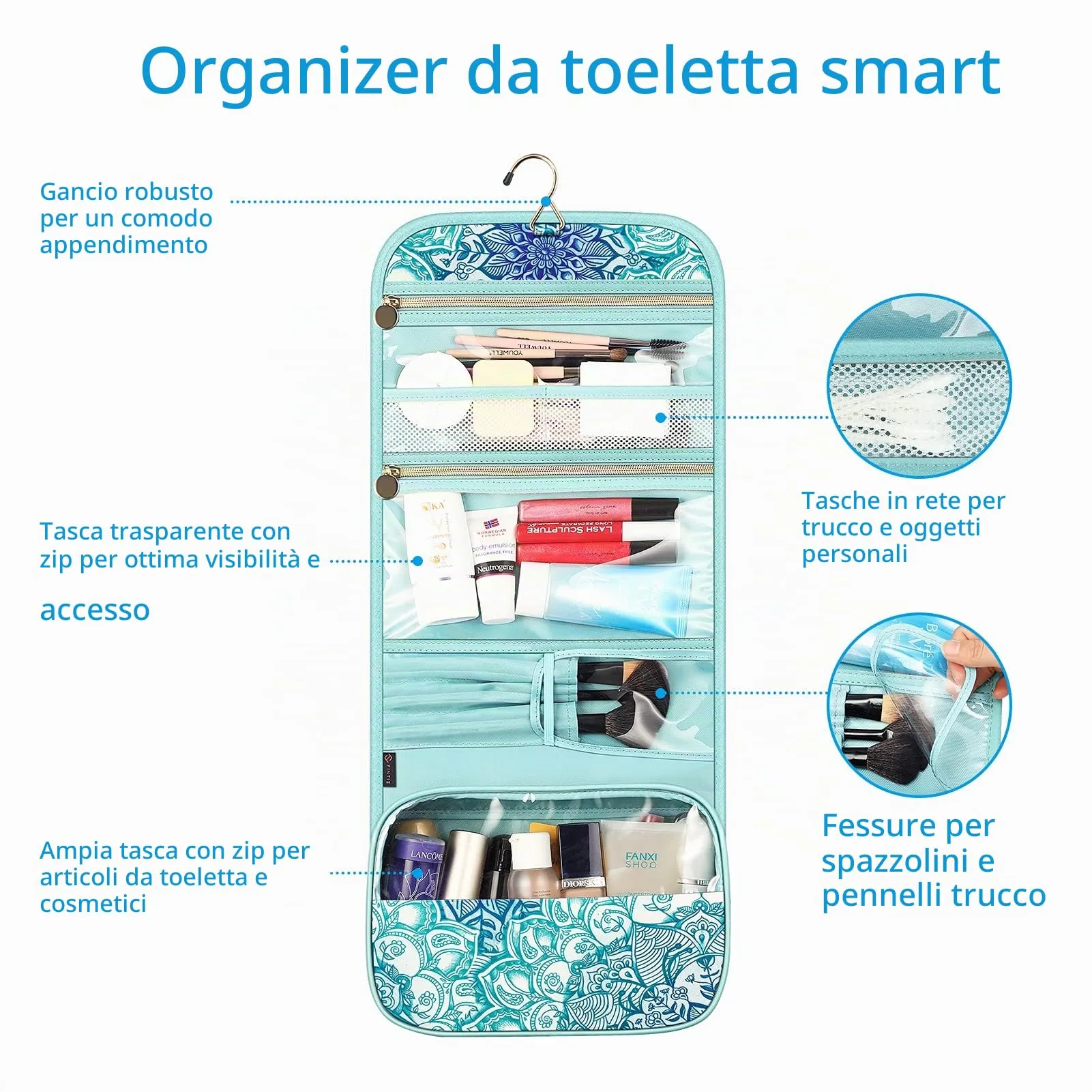 FINTIE Beauty Case da Viaggio Portatile Trucco - immagine 2