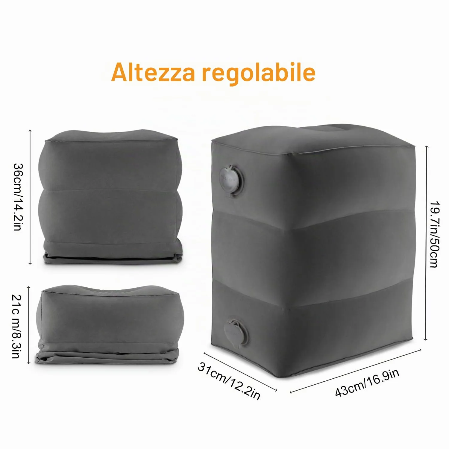 Maliton Poggiapiedi gonfiabile da viaggio, letto aereo per bambini, cuscino poggiapiedi per auto, altezza regolabile, per aereo, auto, treno, casa, ufficio (Grigio scuro, 1 pezzo) - immagine 2