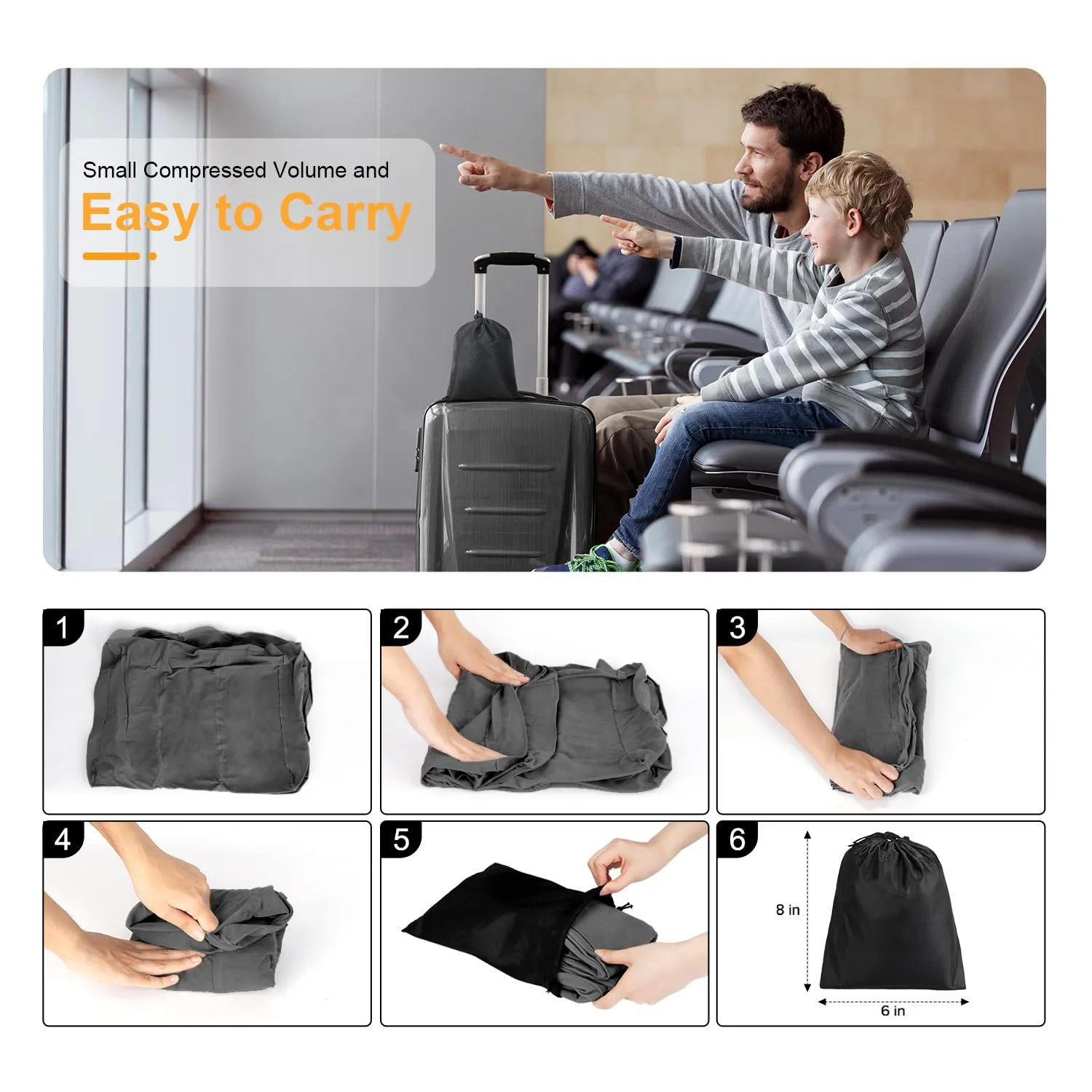 Maliton Poggiapiedi gonfiabile da viaggio, letto aereo per bambini, cuscino poggiapiedi per auto, altezza regolabile, per aereo, auto, treno, casa, ufficio (Grigio scuro, 1 pezzo) - immagine 6