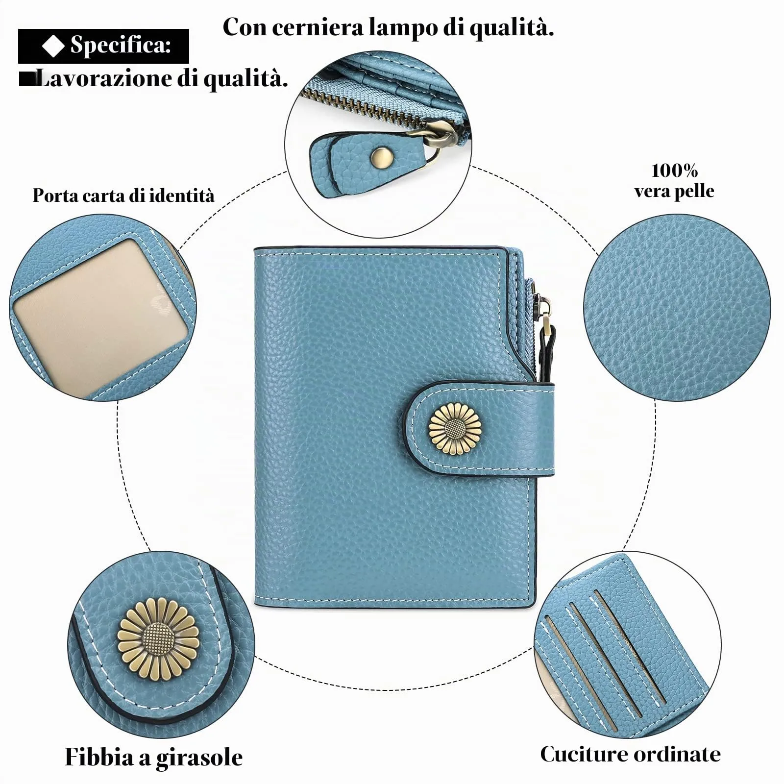 SENDEFN Portafoglio Donna Pelle con Bloccaggio RFID Piccolo Portamonete Donna, 10 Scomparti per Carte con 2 Finestra di Identificazione e 1 Tasca con Cerniera - immagine 5
