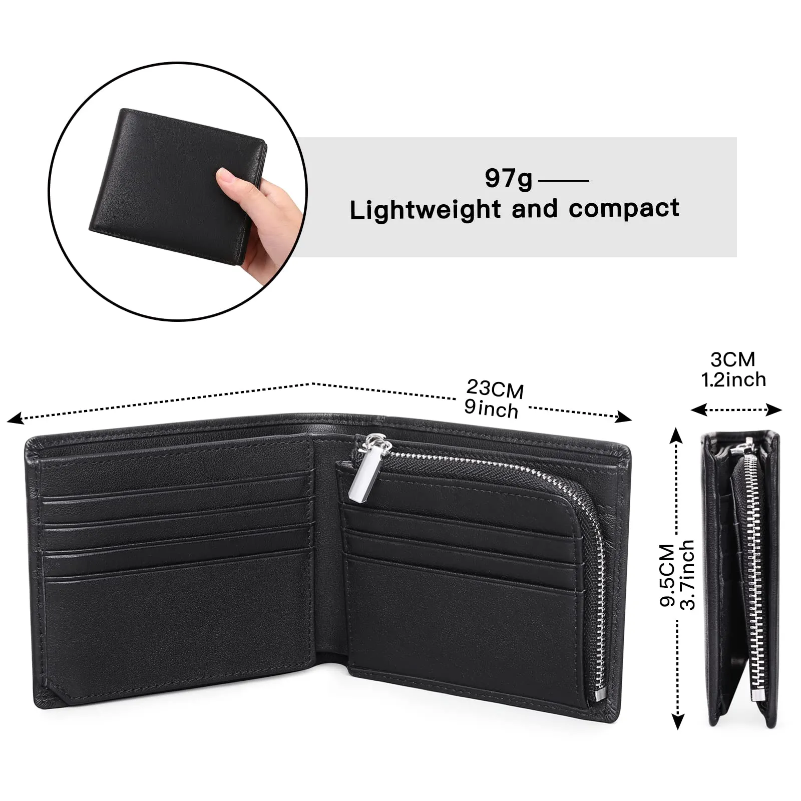 SENDEFN Portafoglio Uomo Vera Pelle, Portafoglio bi-Fold Uomo Portamonete, Blocco RFID Portafoglio per Uomo Con 15 Porta Carte di Credito - immagine 3