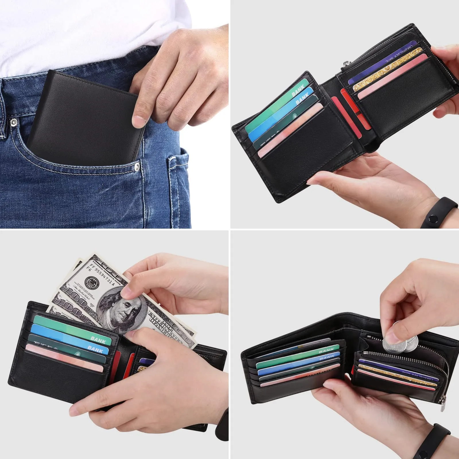 SENDEFN Portafoglio Uomo Vera Pelle, Portafoglio bi-Fold Uomo Portamonete, Blocco RFID Portafoglio per Uomo Con 15 Porta Carte di Credito - immagine 7