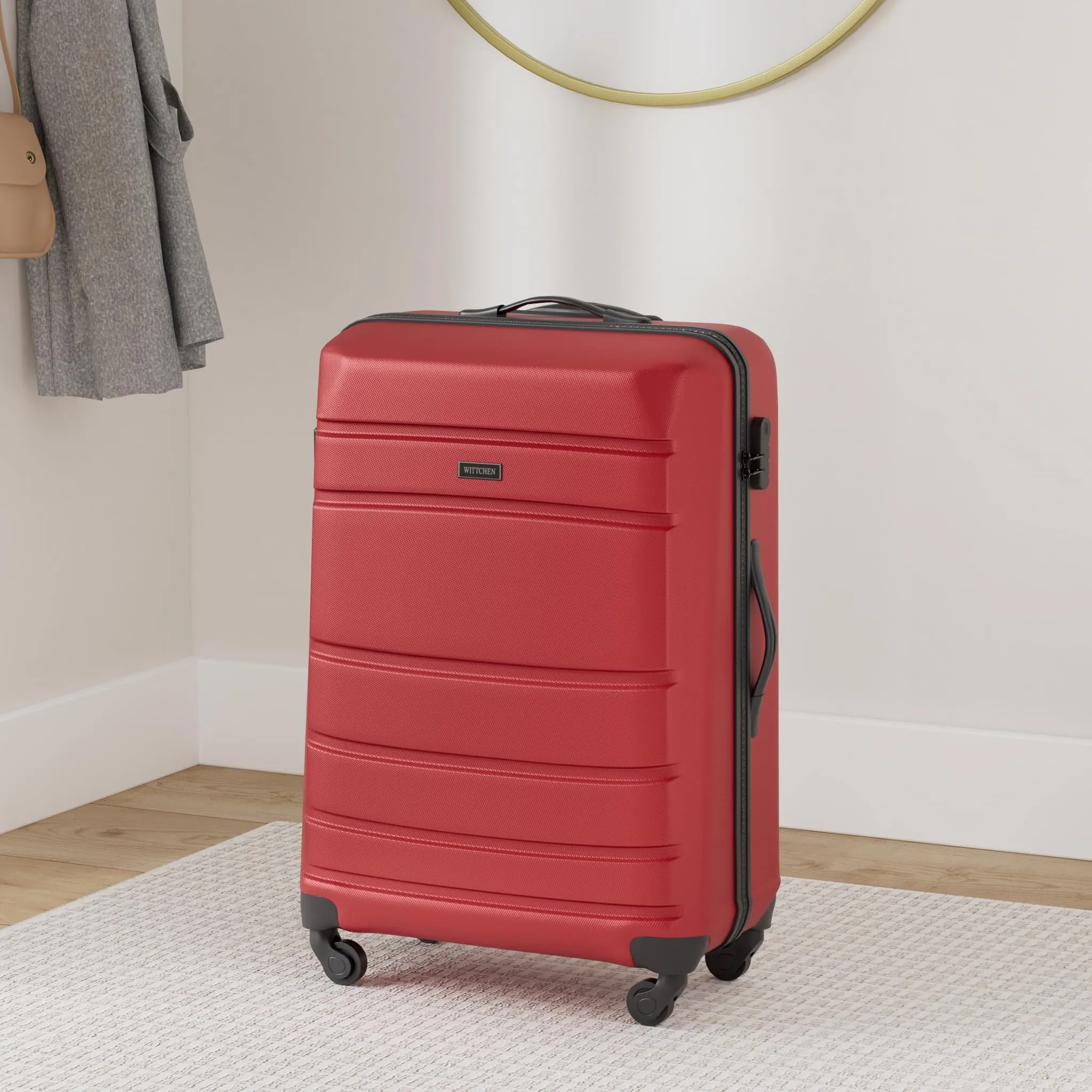WITTCHEN Valigia grande trolley da viaggio check-in guscio rigido ABS con 4 ruote piroettanti chiusura a combinazione maniglia telescopica Globe Line Rosso Ryanair/ITA Airways - immagine 2