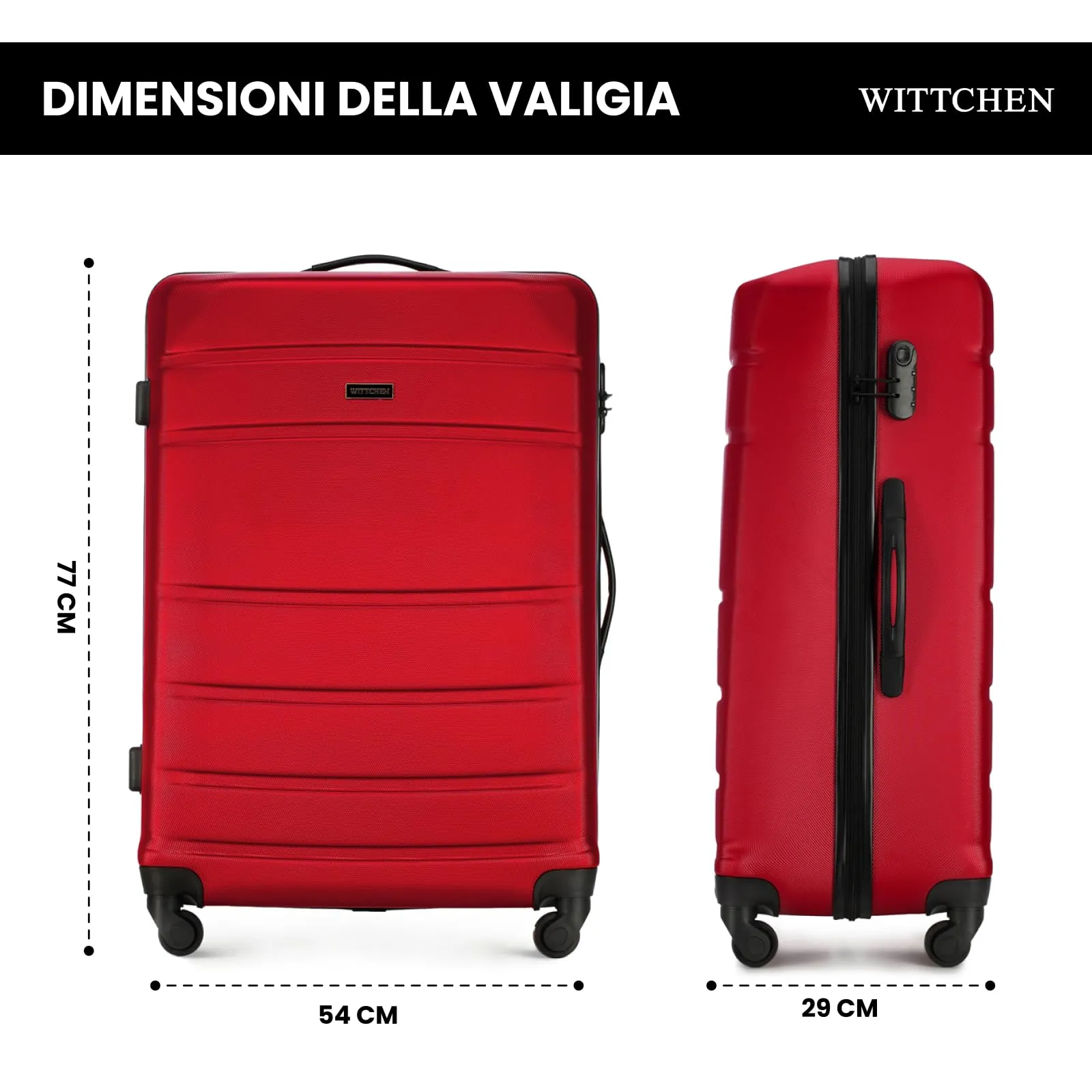 WITTCHEN Valigia grande trolley da viaggio check-in guscio rigido ABS con 4 ruote piroettanti chiusura a combinazione maniglia telescopica Globe Line Rosso Ryanair/ITA Airways - immagine 3