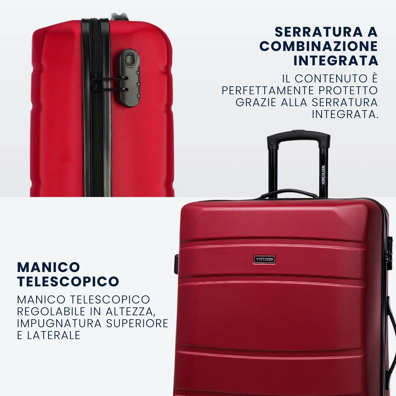 WITTCHEN Valigia grande trolley da viaggio check-in guscio rigido ABS con 4 ruote piroettanti chiusura a combinazione maniglia telescopica Globe Line Rosso Ryanair/ITA Airways - immagine 6