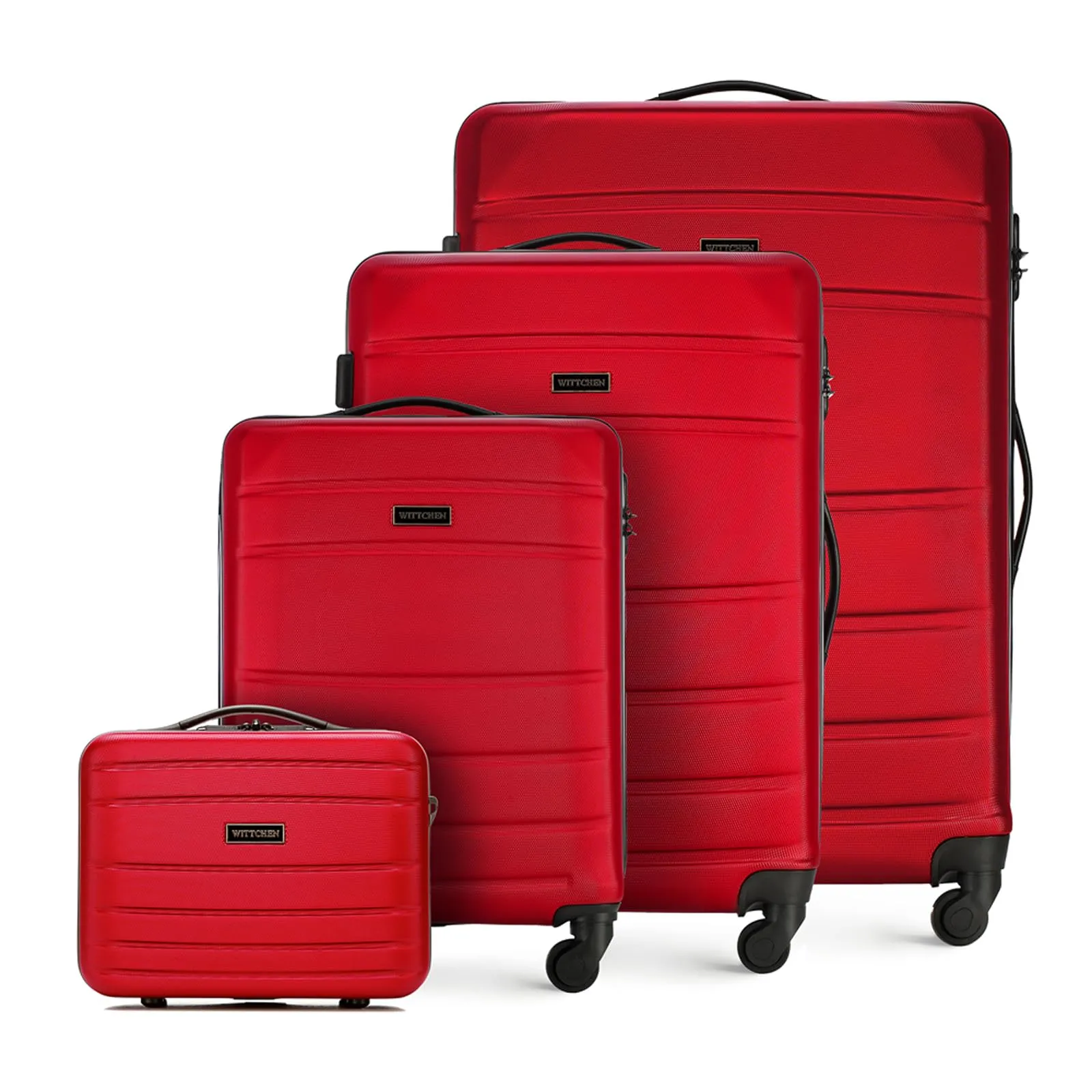 WITTCHEN set di 4 valigie con custodia per cosmetici trolley bagaglio a mano in ABS con 4 ruote spinner chiusura a combinazione maniglia telescopica Globe Line Rosso Ryanair/ITA Airways - immagine 1