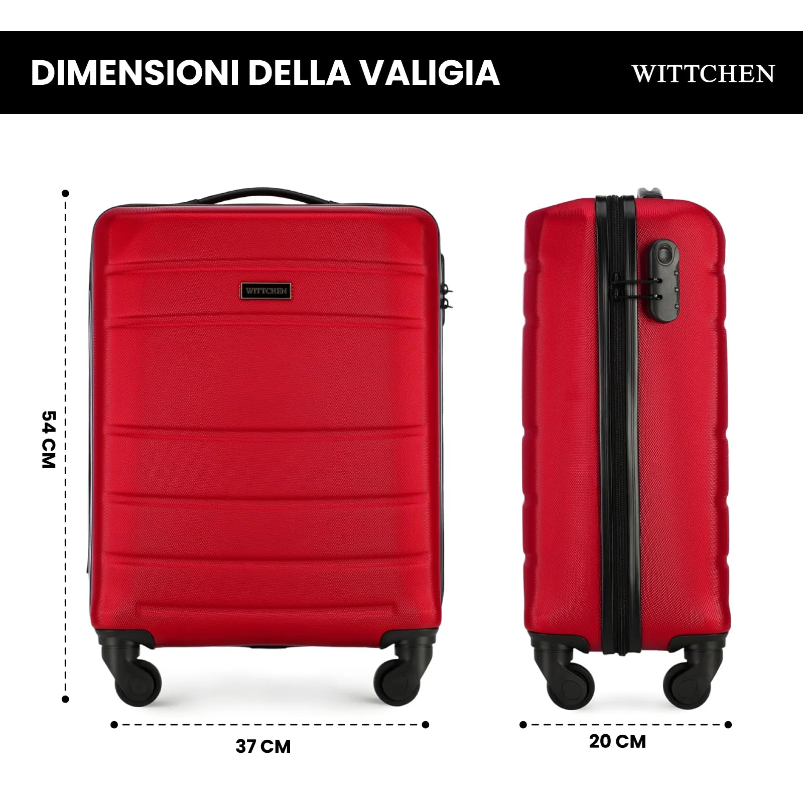 WITTCHEN Valigia da viaggio Bagaglio a mano Valigia da cabina Valigia rigida in ABS con 4 ruote girevoli Serratura a combinazione Maniglia telescopica Globe Line Taglia S Rosso Ryanair/ITA Airways - immagine 2