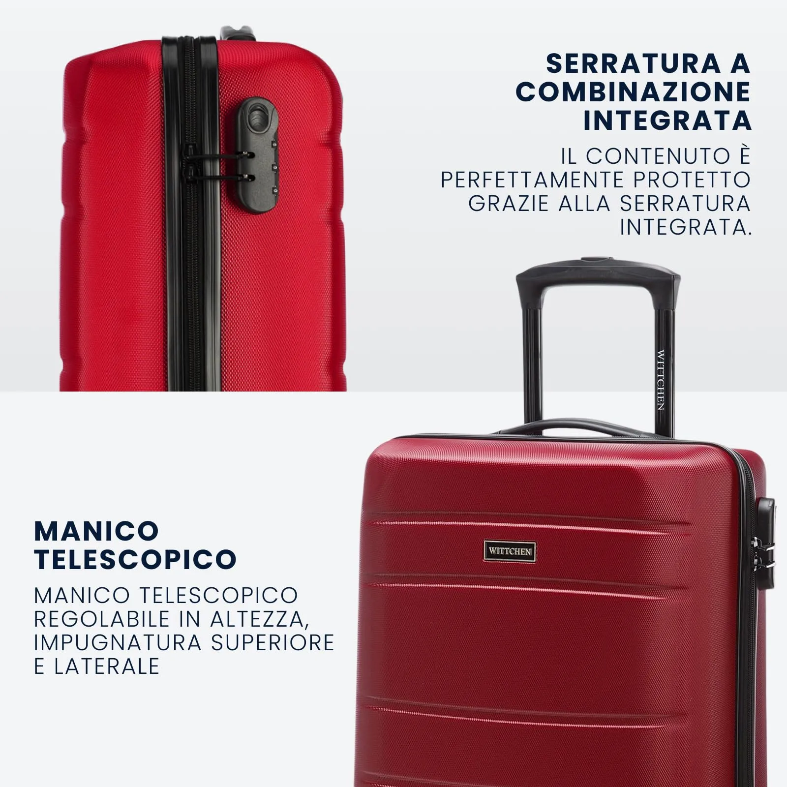 WITTCHEN Valigia da viaggio Bagaglio a mano Valigia da cabina Valigia rigida in ABS con 4 ruote girevoli Serratura a combinazione Maniglia telescopica Globe Line Taglia S Rosso Ryanair/ITA Airways - immagine 5