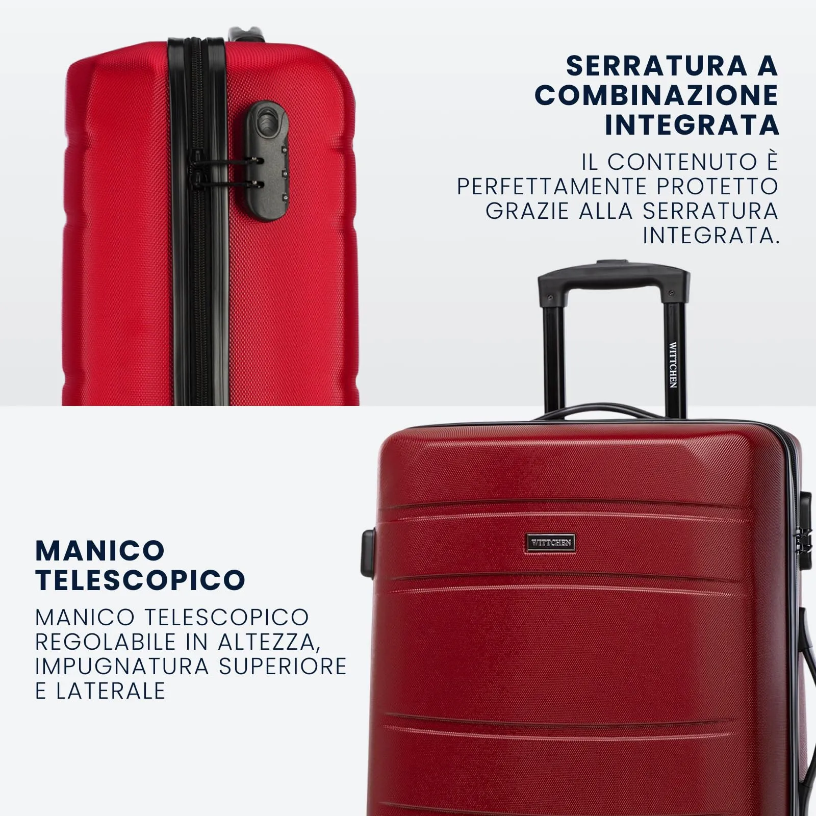 WITTCHEN Valigia Media Trolley Valigia Rigida in ABS Valigia Bagaglio Valigie con 4 Ruote Serratura a combinazione Maniglia telescopica Globe Line Rosso Ryanair/ITA Airways/easyJet - immagine 4