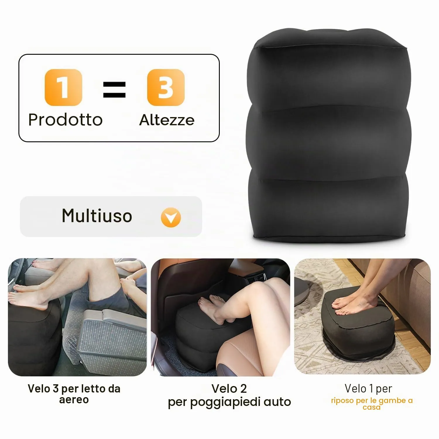 Maliton Poggiapiedi gonfiabile, letto da viaggio in aereo per bambini, seggiolino auto per bambini, altezza regolabile, cuscino per gambe per aereo, casa, ufficio (nero, 2 pezzi) - immagine 6
