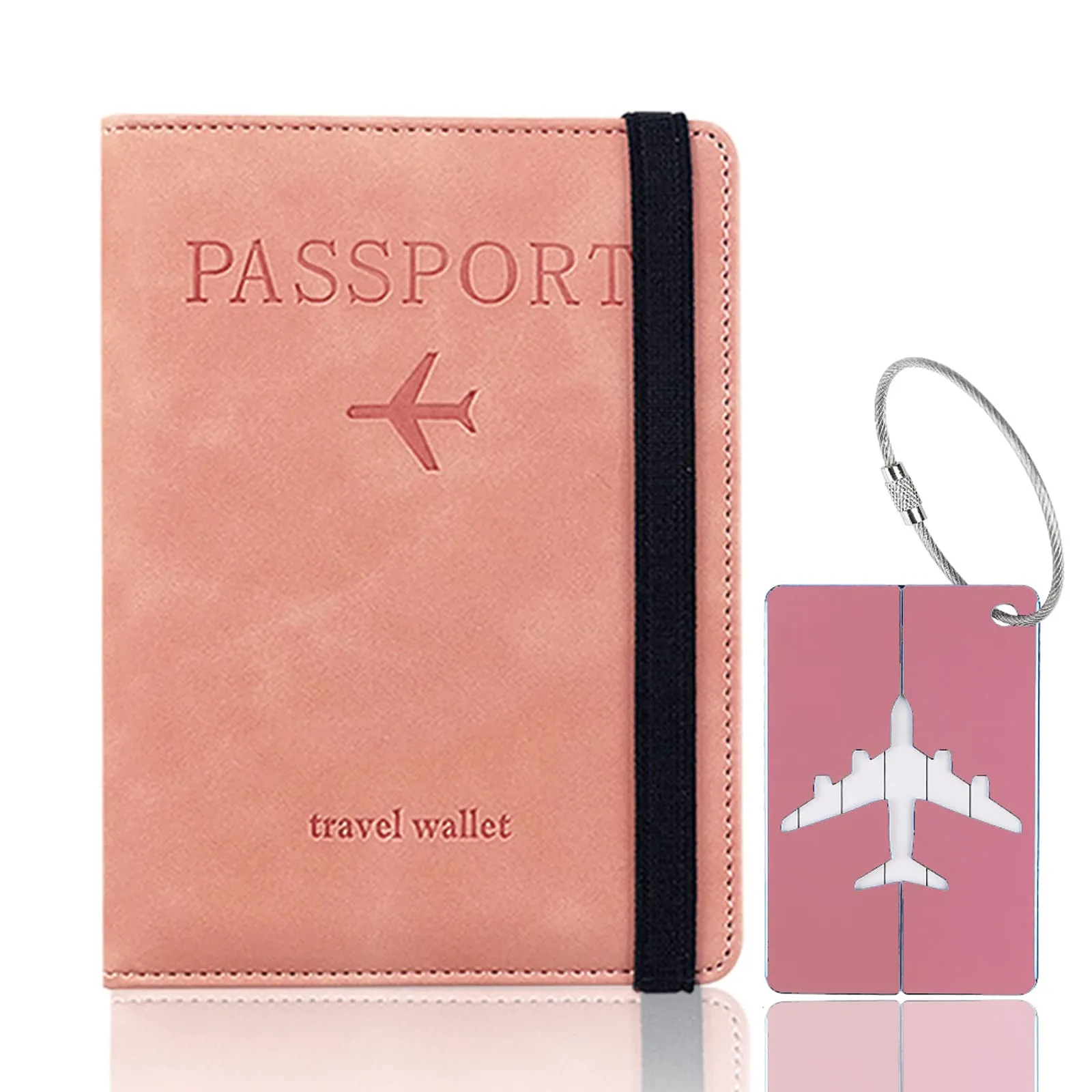 Custodia per Passaporto con Etichetta per Bagaglio, Custodia per Passaporto con Blocco RFID, Custodia Protettiva per Carte di Credito, Porta Carte, D'identità e Documenti di Viaggio(Rosa) - immagine 1