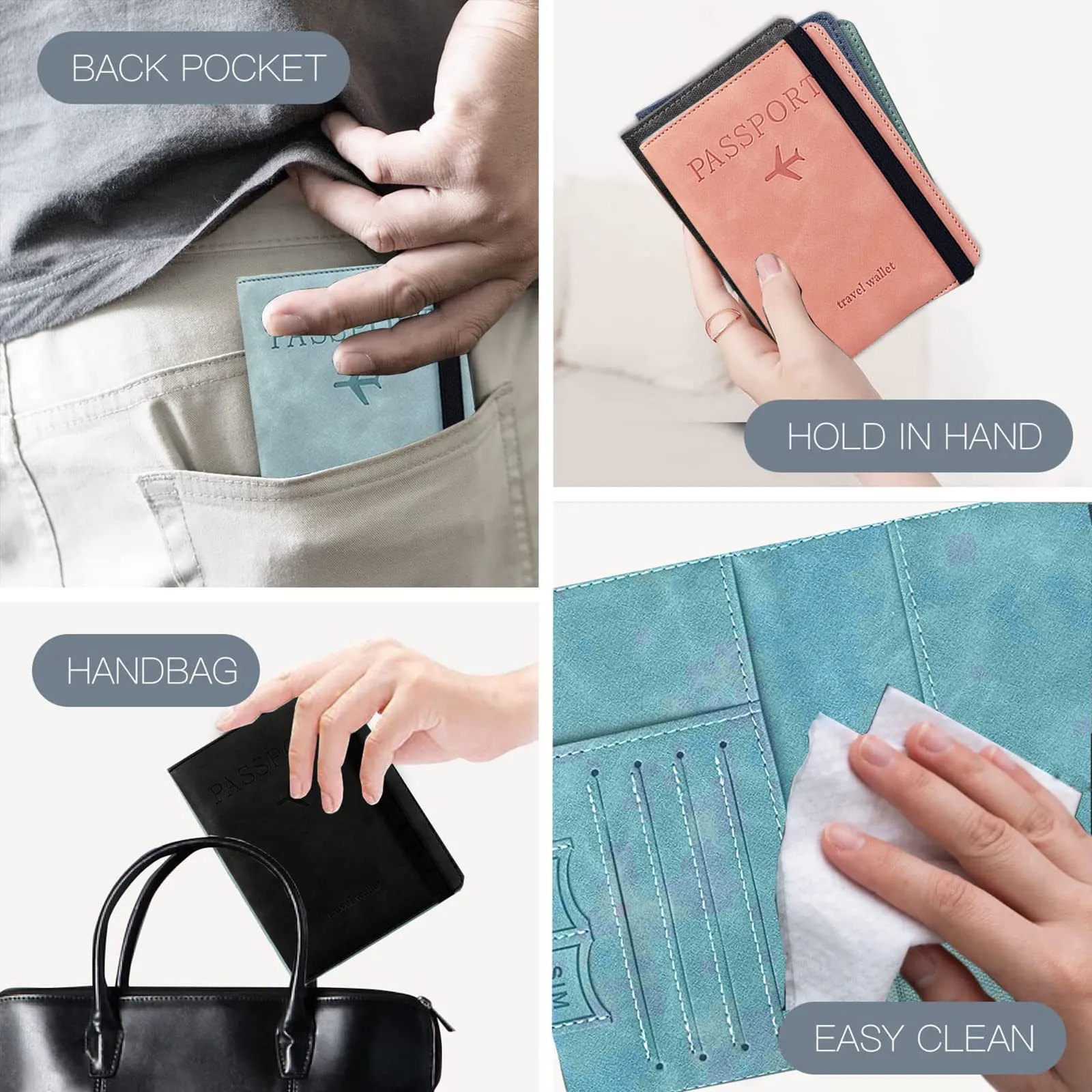 Custodia per Passaporto con Etichetta per Bagaglio, Custodia per Passaporto con Blocco RFID, Custodia Protettiva per Carte di Credito, Porta Carte, D'identità e Documenti di Viaggio(Rosa) - immagine 6