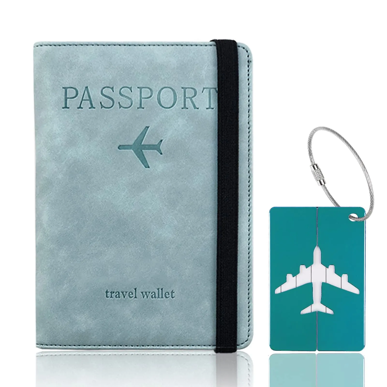 Custodia per Passaporto con Etichetta per Bagaglio, Custodia per Passaporto con Blocco RFID, Custodia Protettiva per Carte di Credito, Porta Carte, D'identità e Documenti di Viaggio(Blu) - immagine 1