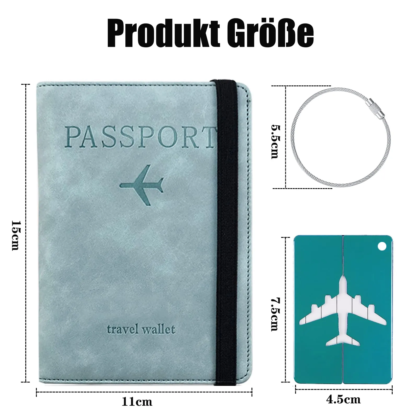 Custodia per Passaporto con Etichetta per Bagaglio, Custodia per Passaporto con Blocco RFID, Custodia Protettiva per Carte di Credito, Porta Carte, D'identità e Documenti di Viaggio(Blu) - immagine 2