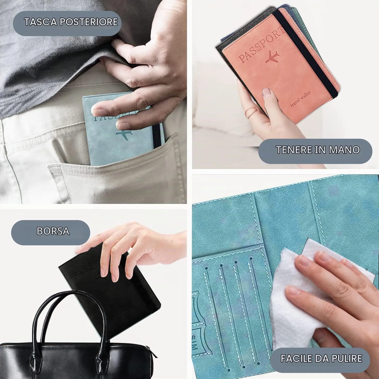 Custodia per Passaporto con Etichetta per Bagaglio, Custodia per Passaporto con Blocco RFID, Custodia Protettiva per Carte di Credito, Porta Carte, D'identità e Documenti di Viaggio(Grigio) - immagine 6