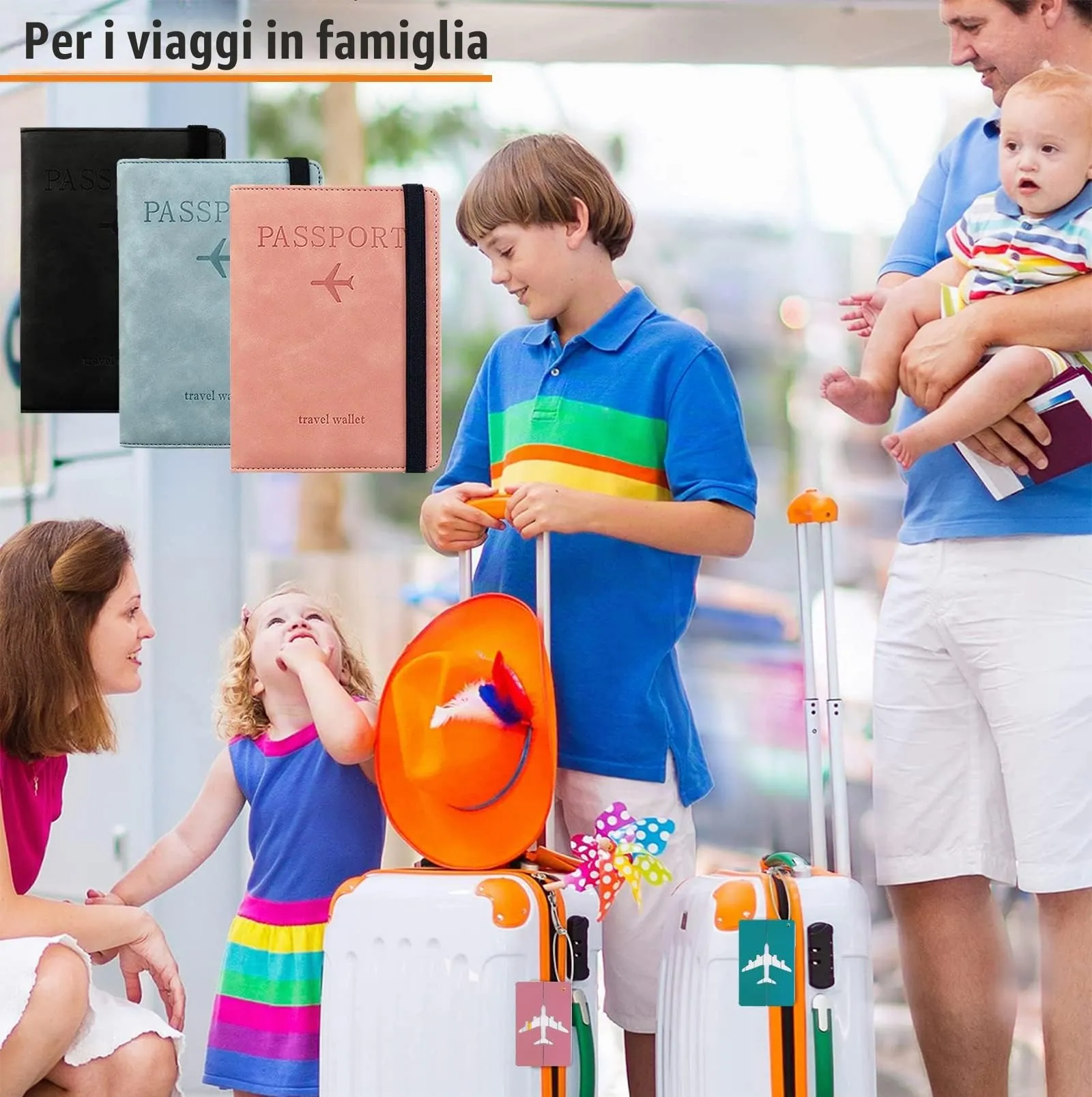 Custodia per Passaporto con Etichetta per Bagaglio, Custodia per Passaporto con Blocco RFID, Custodia Protettiva per Carte di Credito, Porta Carte, D'identità e Documenti di Viaggio(Grigio) - immagine 7