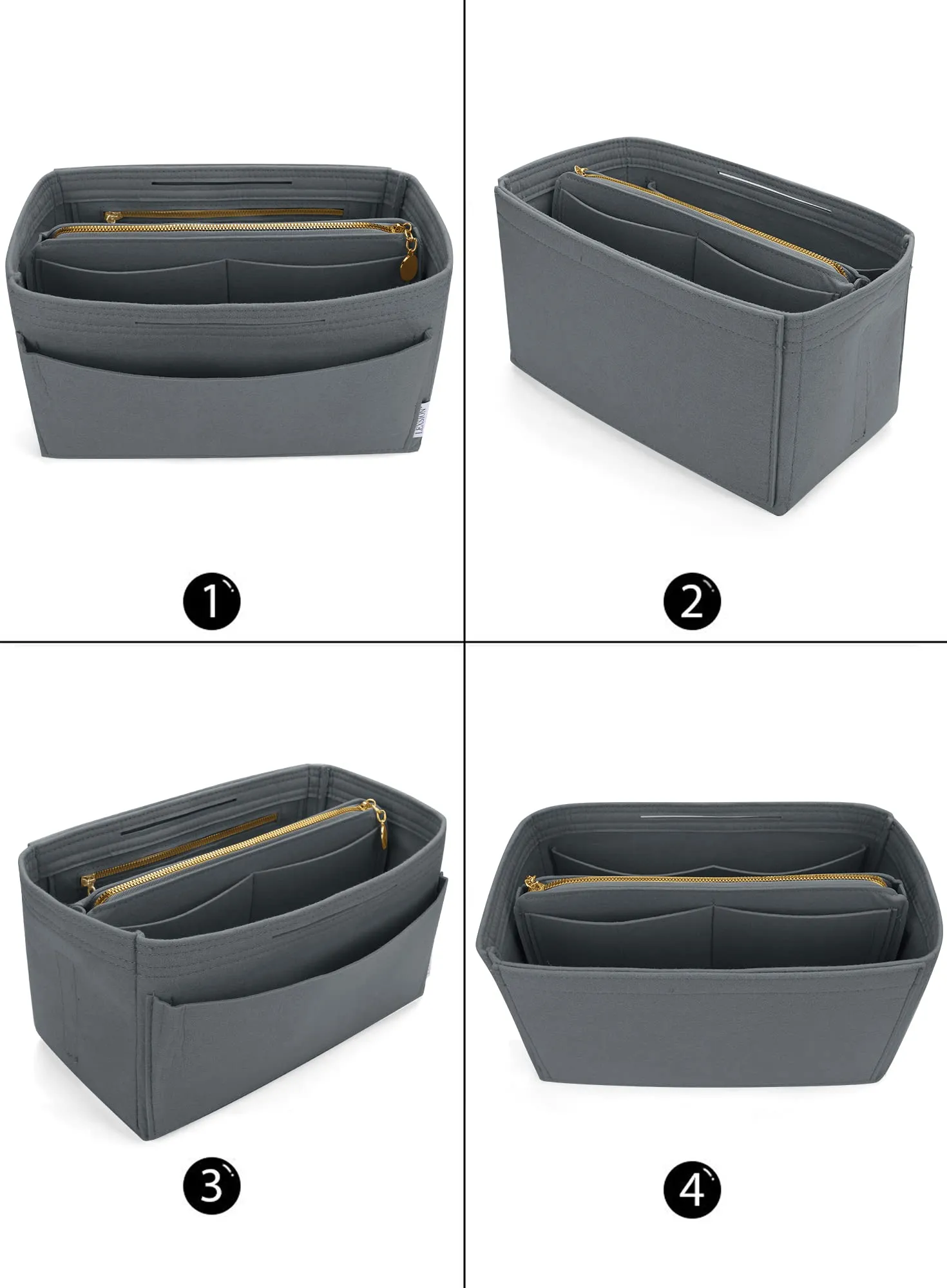 LEXSION Organizer borsa in feltro con cerniera per borsa da trasporto per Speedy Neverfull PM MM grigio chiaro L - immagine 2