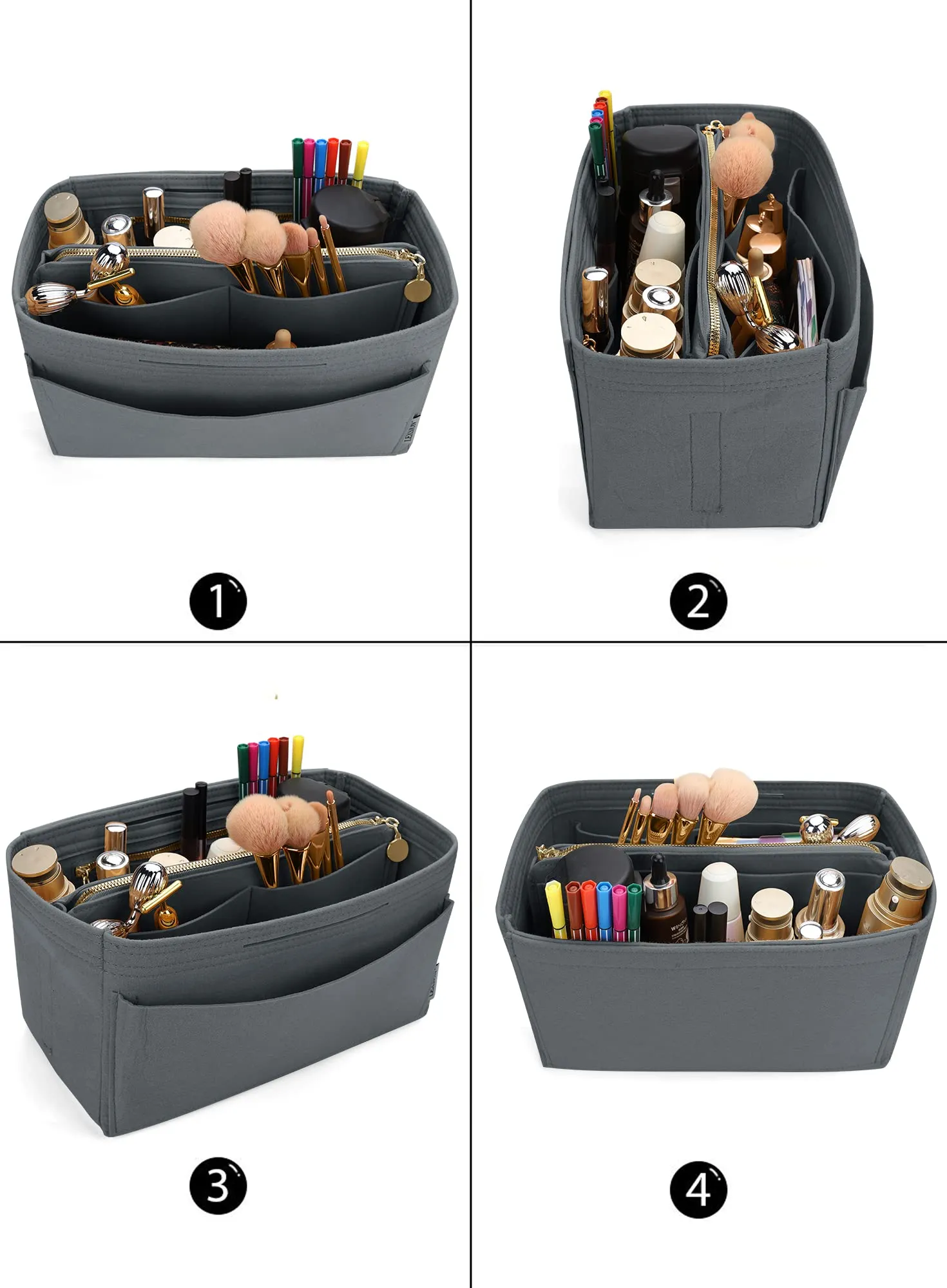 LEXSION Organizer borsa in feltro con cerniera per borsa da trasporto per Speedy Neverfull PM MM grigio chiaro L - immagine 7