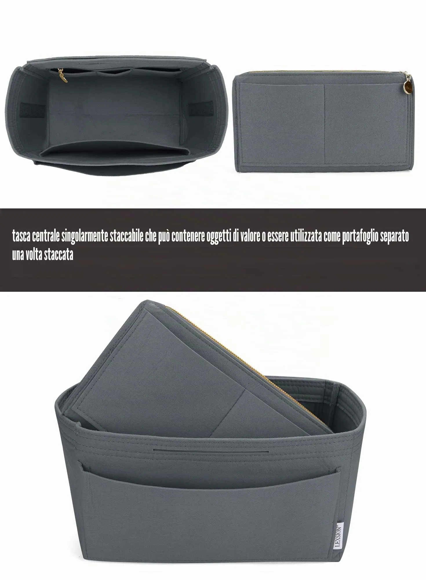 LEXSION, Organizer per borse in feltro, con cerniera, adatto per borse tote Speedy, Neverful, PM, MM - immagine 3