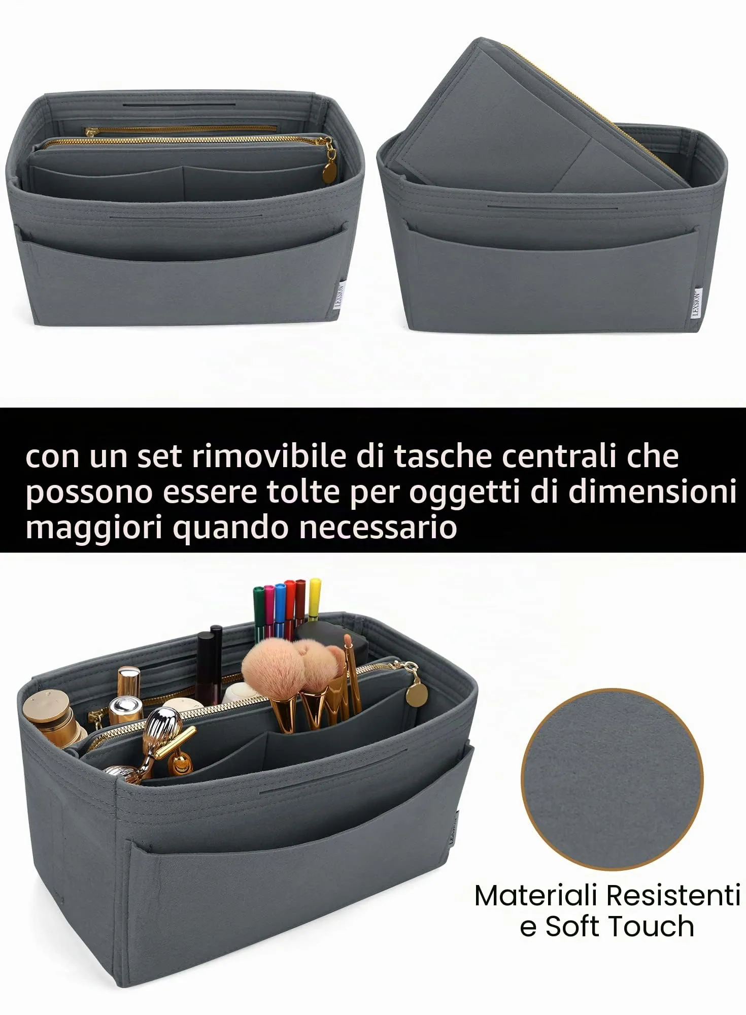 LEXSION, Organizer per borse in feltro, con cerniera, adatto per borse tote Speedy, Neverful, PM, MM - immagine 4