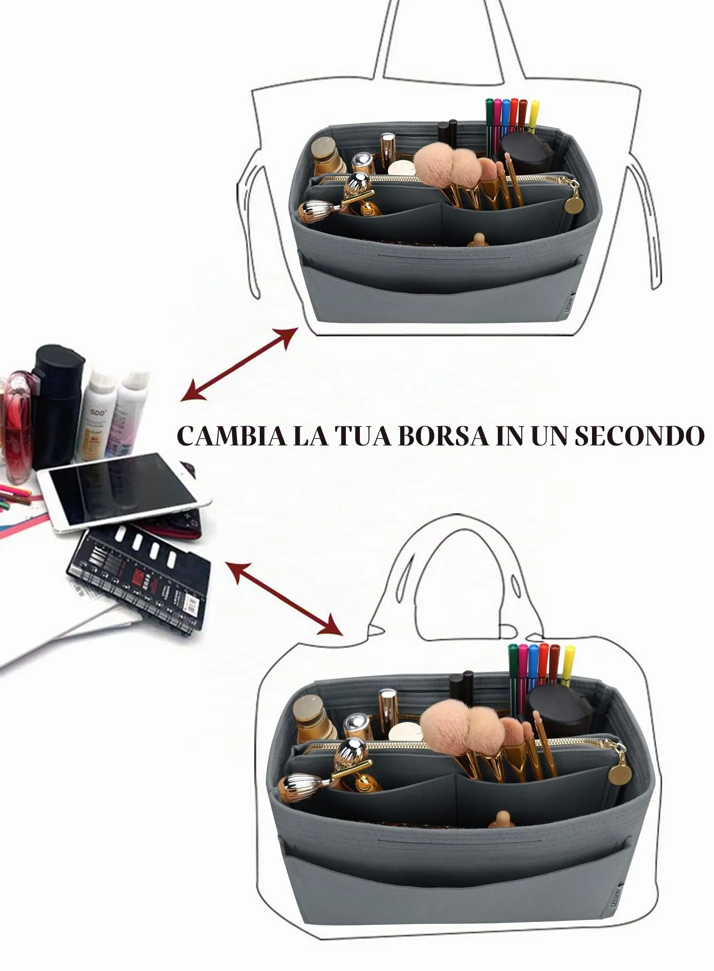 LEXSION, Organizer per borse in feltro, con cerniera, adatto per borse tote Speedy, Neverful, PM, MM - immagine 5