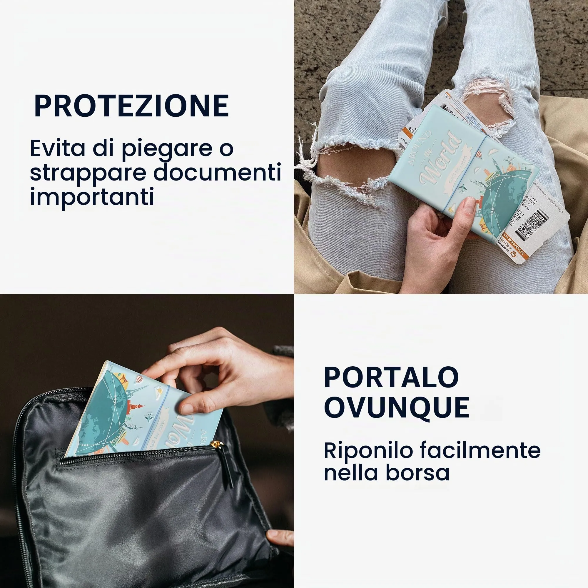 kwmobile Custodia per Passaporto - Porta Passaporto con Chiusura di Sicurezza ad Elastico - Protezione per Documenti - blu chiaro/bianco/verde - immagine 4