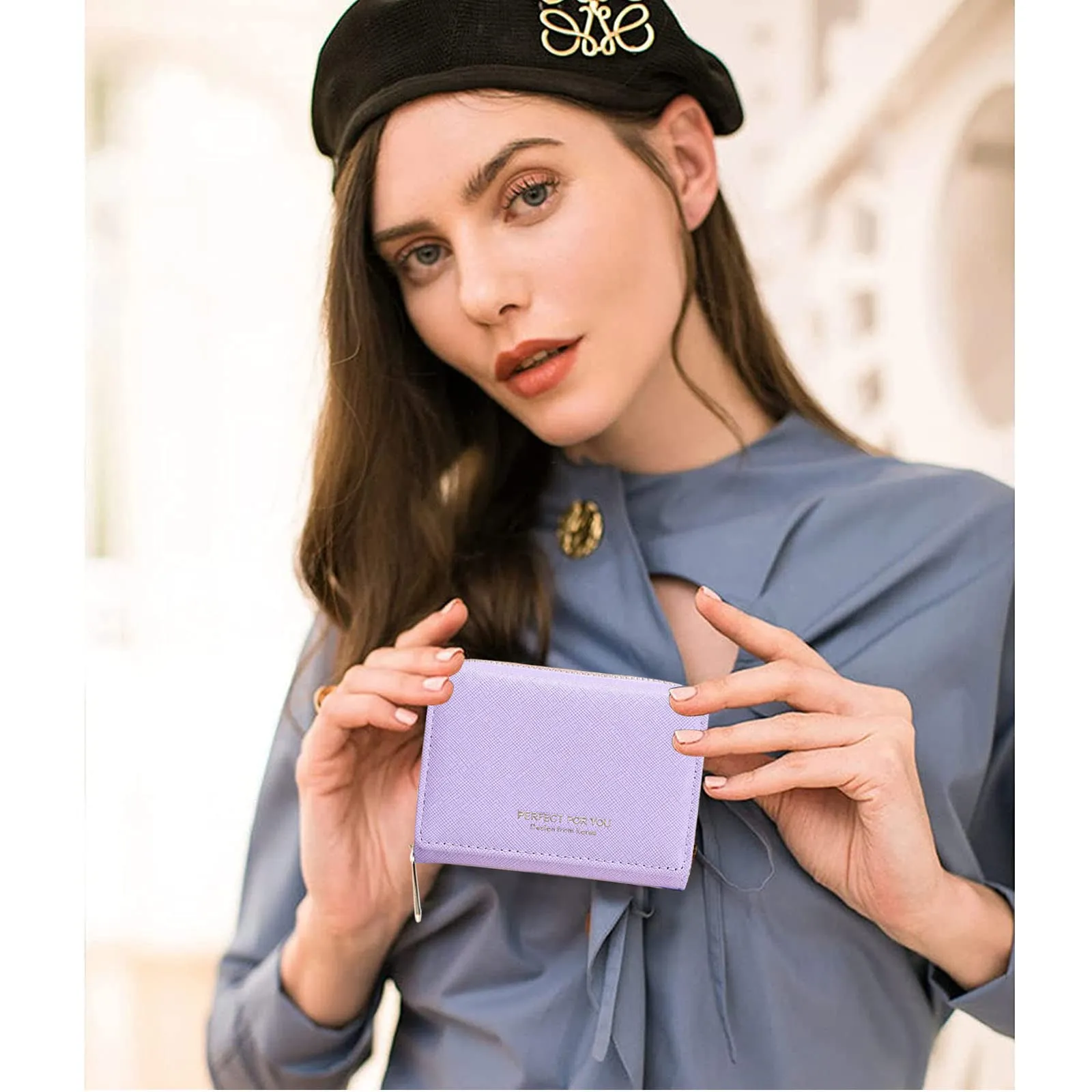 Borsellino da donna, Portafoglio da donna, Portafoglio da donna, Portafoglio da donna con grande capacità, Portafoglio da donna elegante e dolce con grande tasca per monete Viola - immagine 2