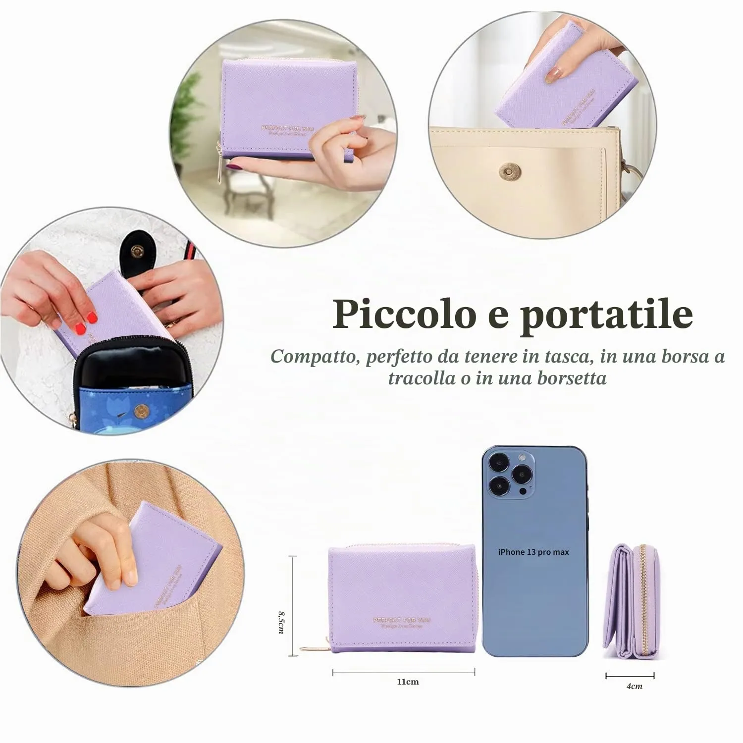 Borsellino da donna, Portafoglio da donna, Portafoglio da donna, Portafoglio da donna con grande capacità, Portafoglio da donna elegante e dolce con grande tasca per monete Viola - immagine 4