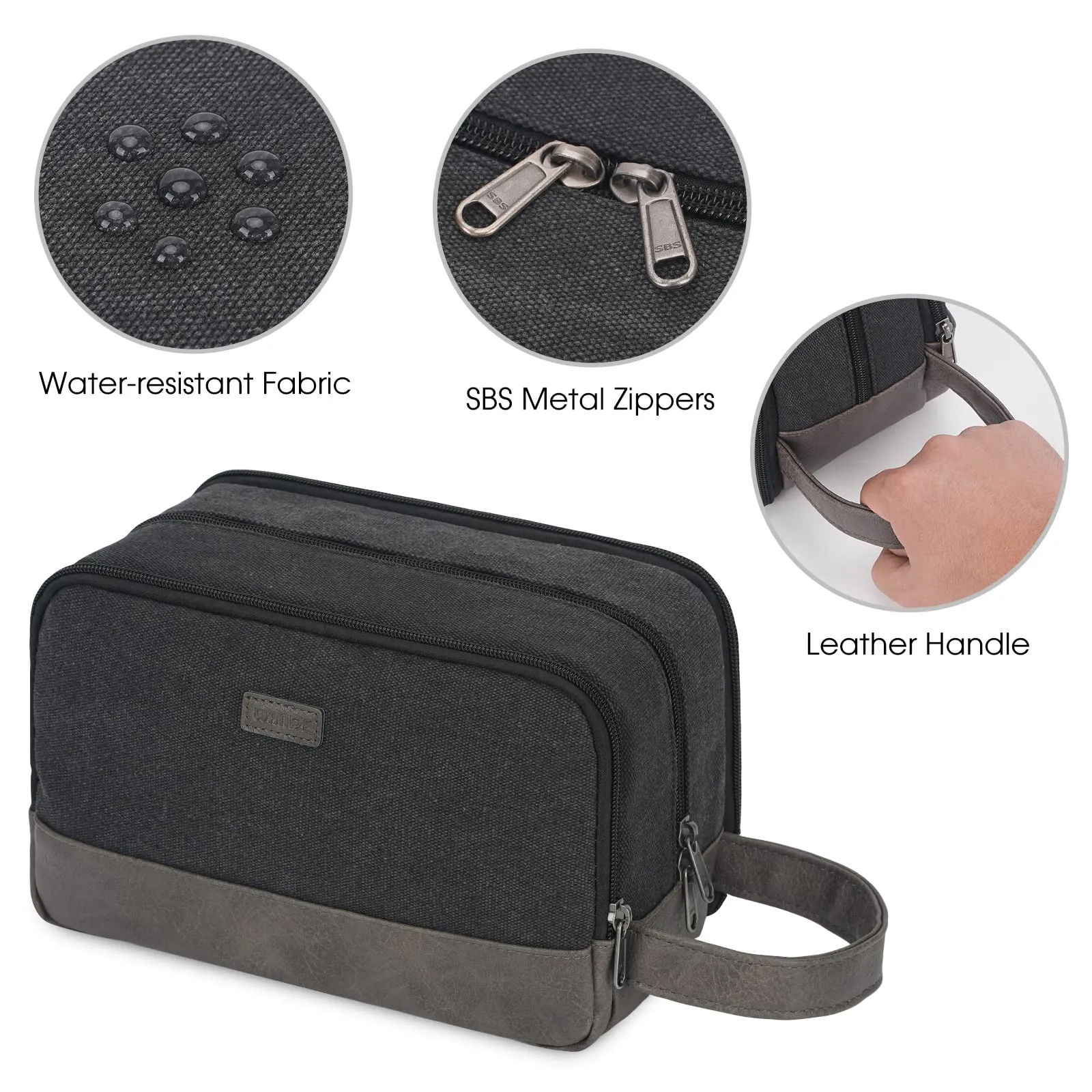WANDF Beauty Case Uomo da Viaggio – Borsa da Toilette Impermeabile Organizer Capiente per Accessori da Barba e Igiene, con Manico Laterale (Nero) - immagine 6
