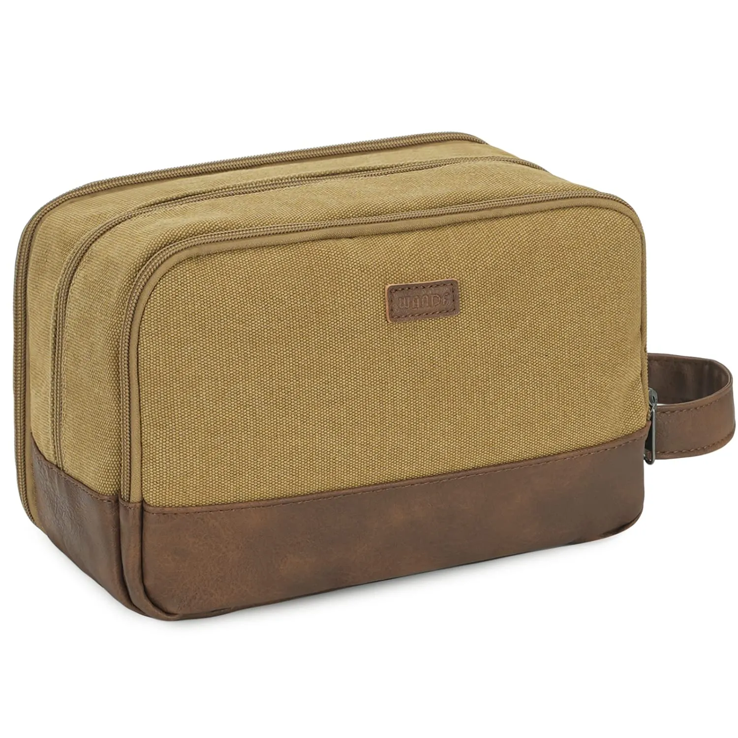 WANDF Beauty Case Uomo da Viaggio – Borsa da Toilette Impermeabile Organizer Capiente per Accessori da Barba e Igiene, con Manico Laterale (Cachi) - immagine 1