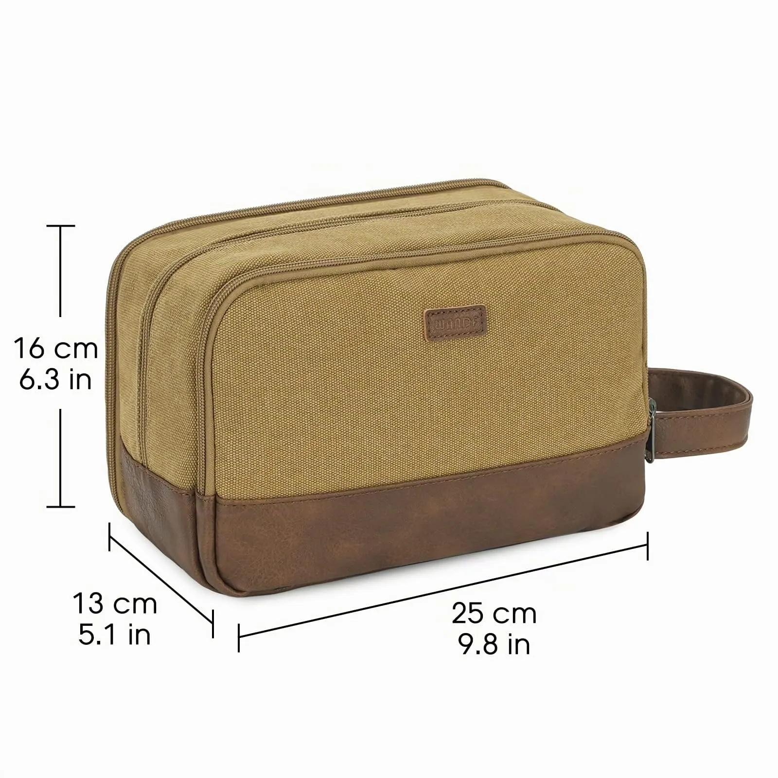 WANDF Beauty Case Uomo da Viaggio – Borsa da Toilette Impermeabile Organizer Capiente per Accessori da Barba e Igiene, con Manico Laterale (Cachi) - immagine 7