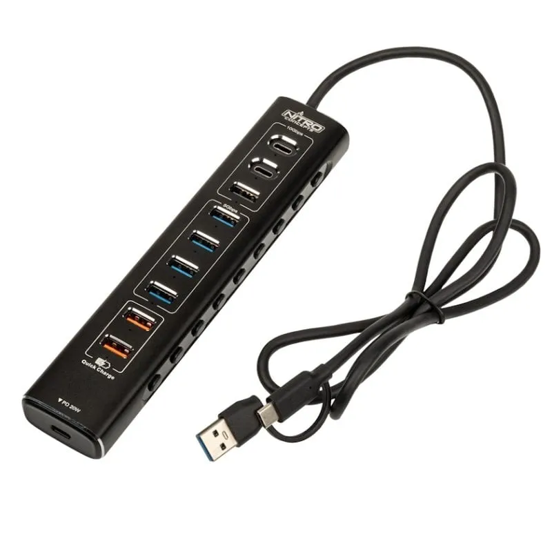 Nitro Concepts HUB Hub ibrido a 10 porte con USB-C, USB 3.1 e ricarica USB per corse di simulazione, nero - immagine 1