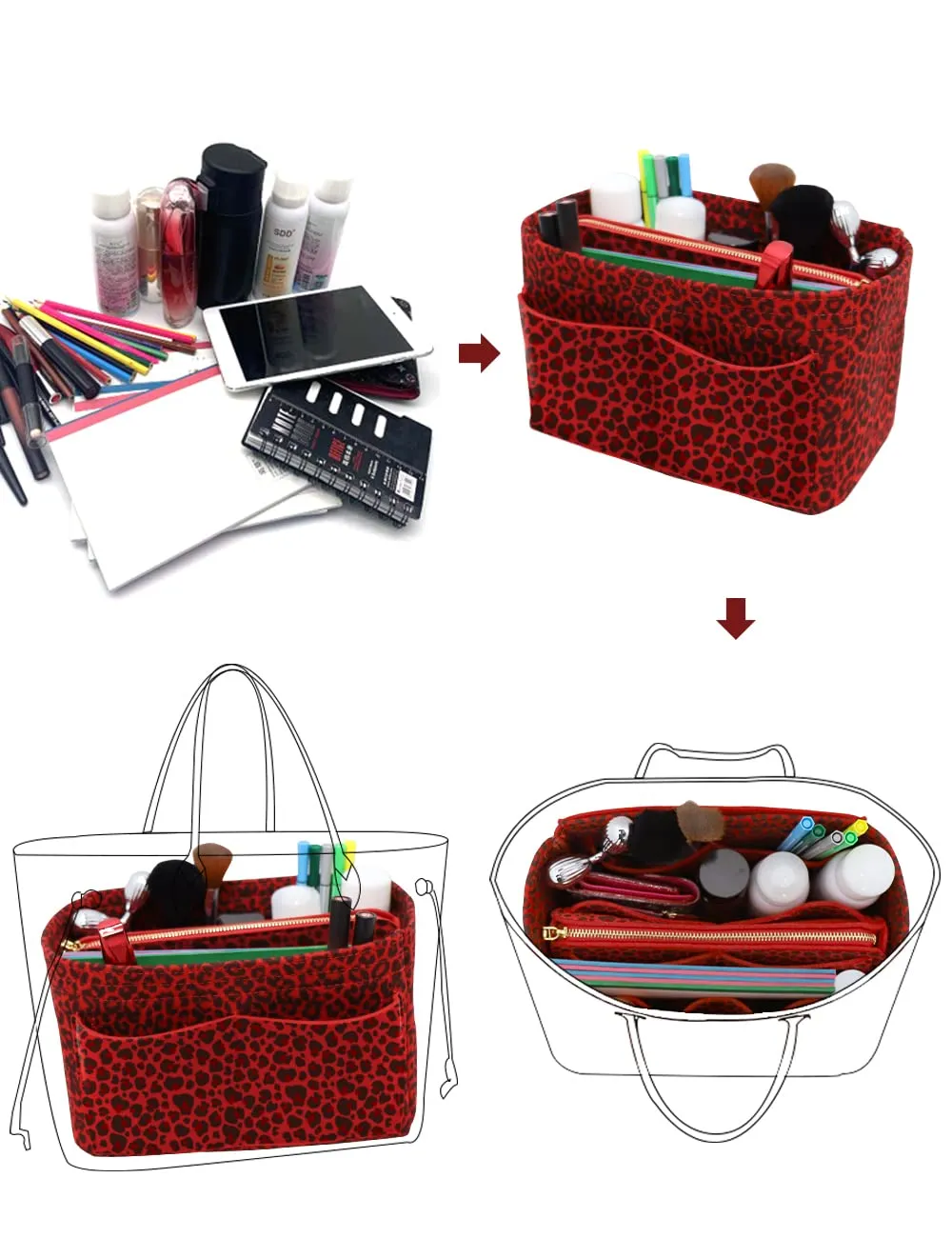 LEXSION Organizer per borsa in feltro con cerniera per borsa da trasporto per Speedy Neverfull PM MM Sleender Medium - immagine 5