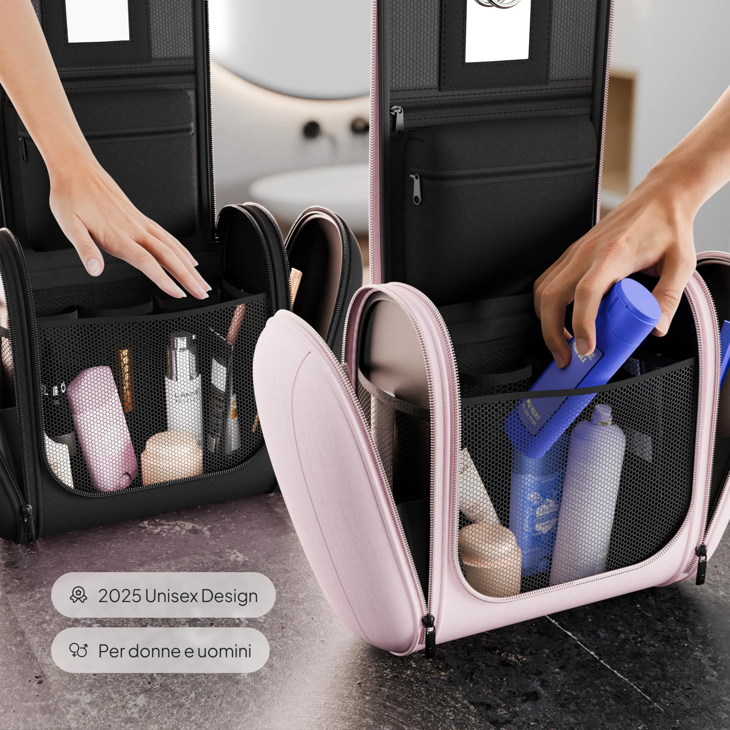 VanLindson Beauty Case da Viaggio Uomo e Donna da Appendere, 8L, Pizzo Rosa - immagine 4