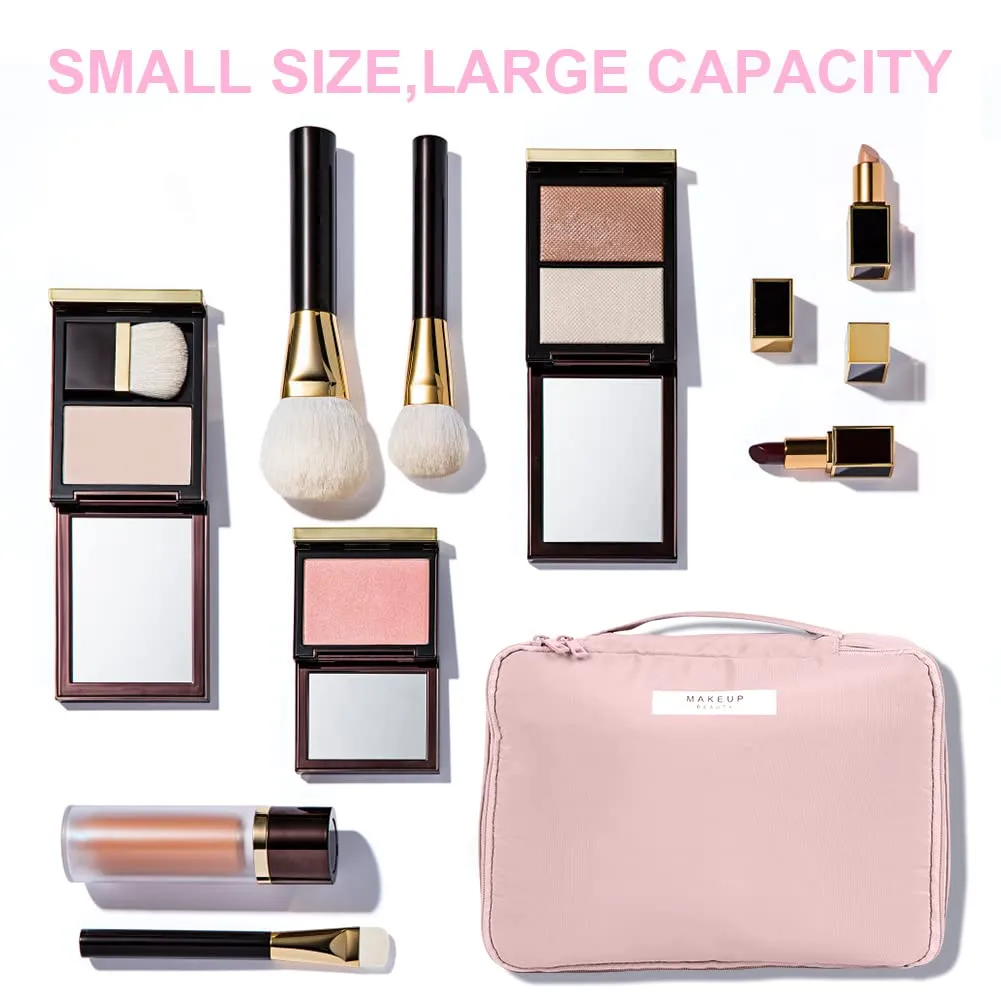 Aucuu Astuccio Per Trucco, Grande Astuccio Cosmetico, Portatile, Borsa Per Cosmetici A Cerniera, Astuccio Trucco Da Viaggio per Donne E Ragazze, Rosa, #2 rosa 2 pezzi, alla moda - immagine 3
