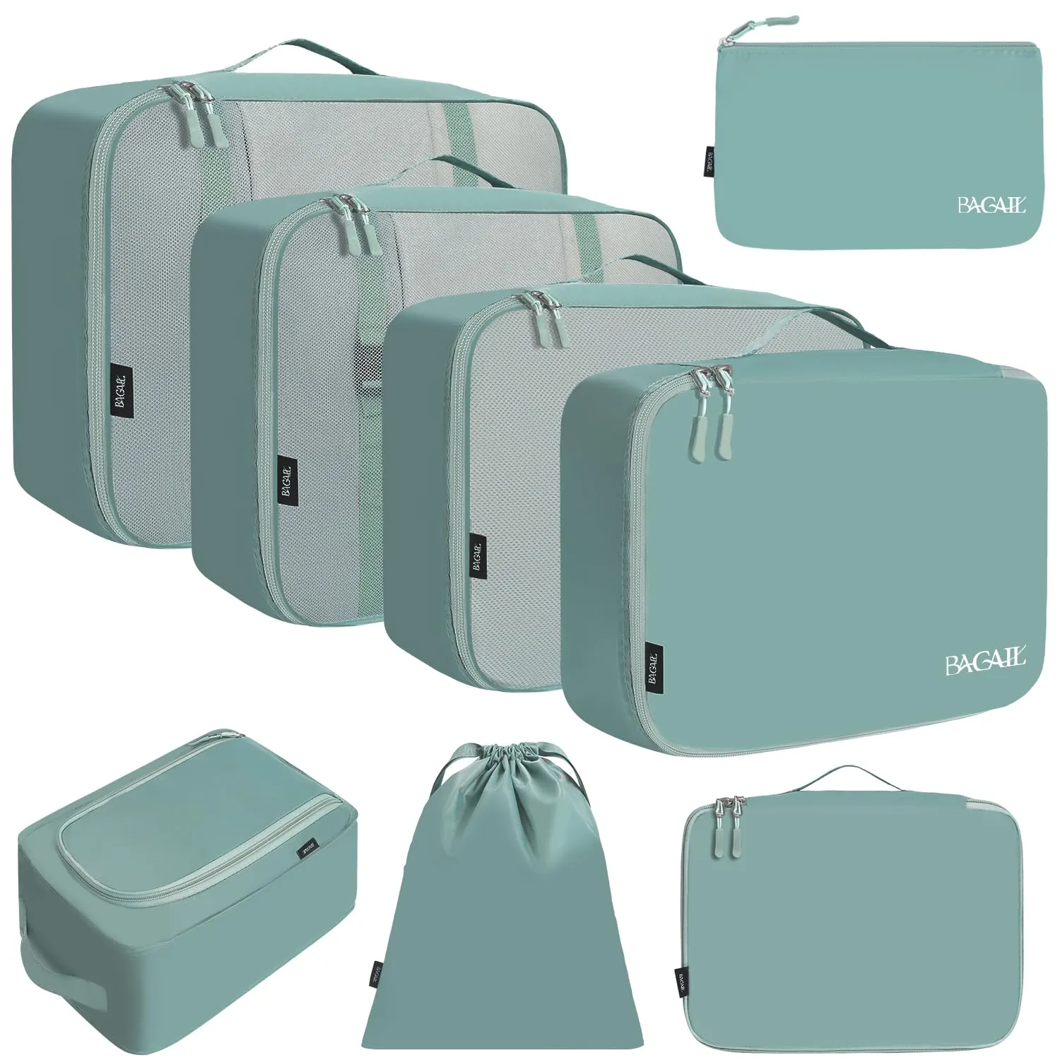 BAGAIL Cubi da Imballaggio per Valigia Set 8 Pezzi, Organizzatori Leggeri per Bagagli e Accessori da Viaggio, Blu polvere - immagine 1