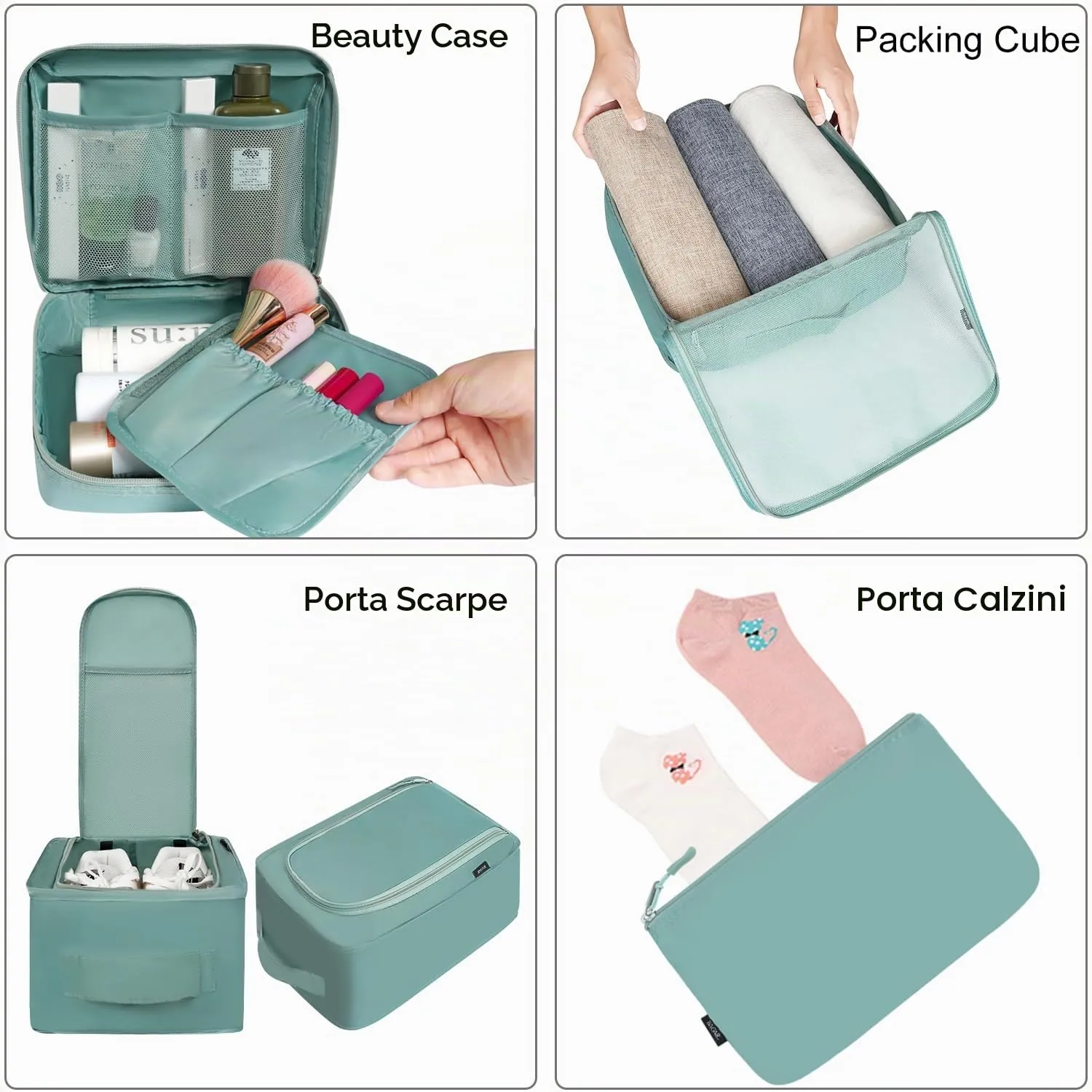 BAGAIL Cubi da Imballaggio per Valigia Set 8 Pezzi, Organizzatori Leggeri per Bagagli e Accessori da Viaggio, Blu polvere - immagine 3