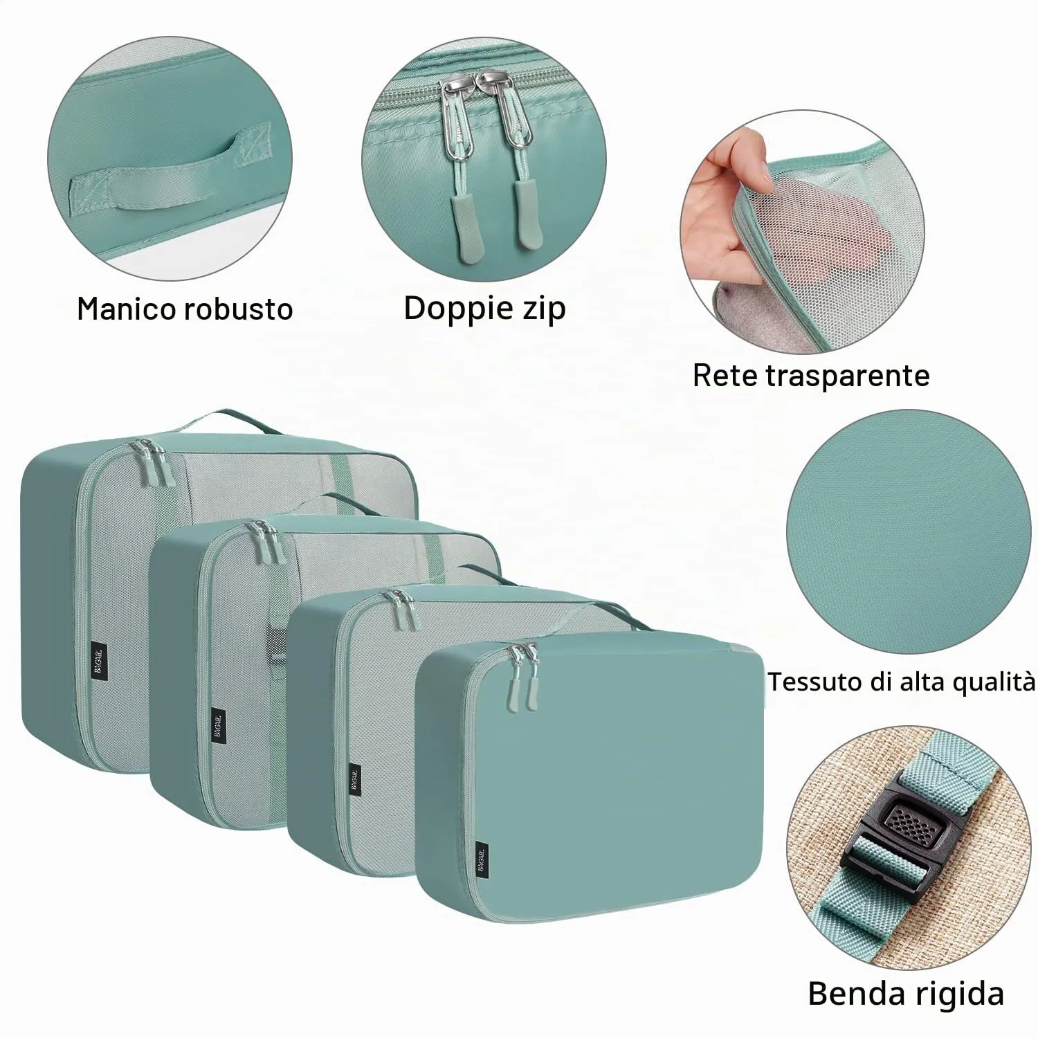 BAGAIL Cubi da Imballaggio per Valigia Set 8 Pezzi, Organizzatori Leggeri per Bagagli e Accessori da Viaggio, Blu polvere - immagine 4