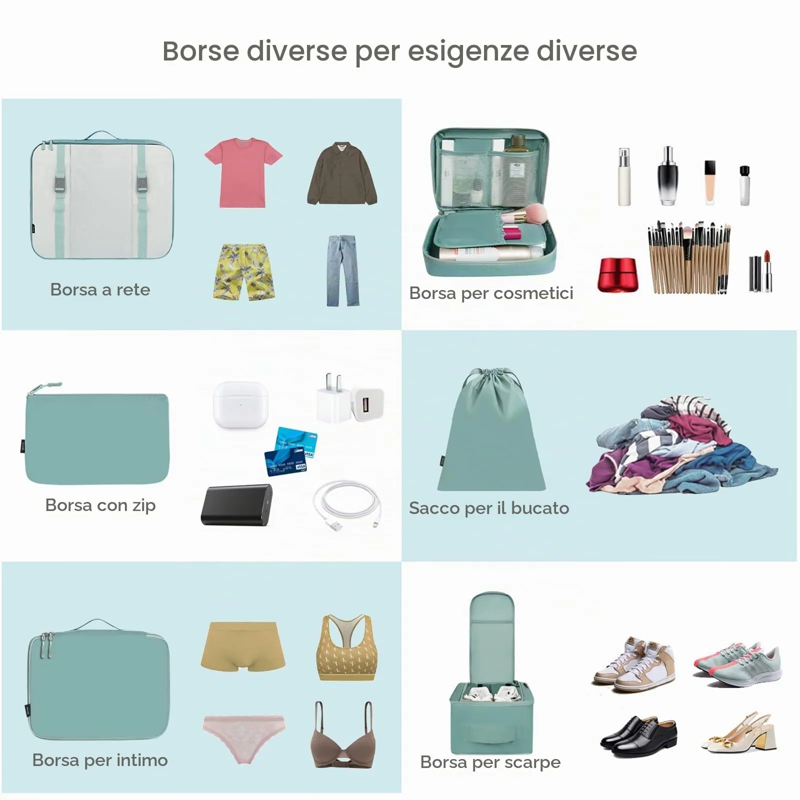 BAGAIL Cubi da Imballaggio per Valigia Set 8 Pezzi, Organizzatori Leggeri per Bagagli e Accessori da Viaggio, Blu polvere - immagine 5