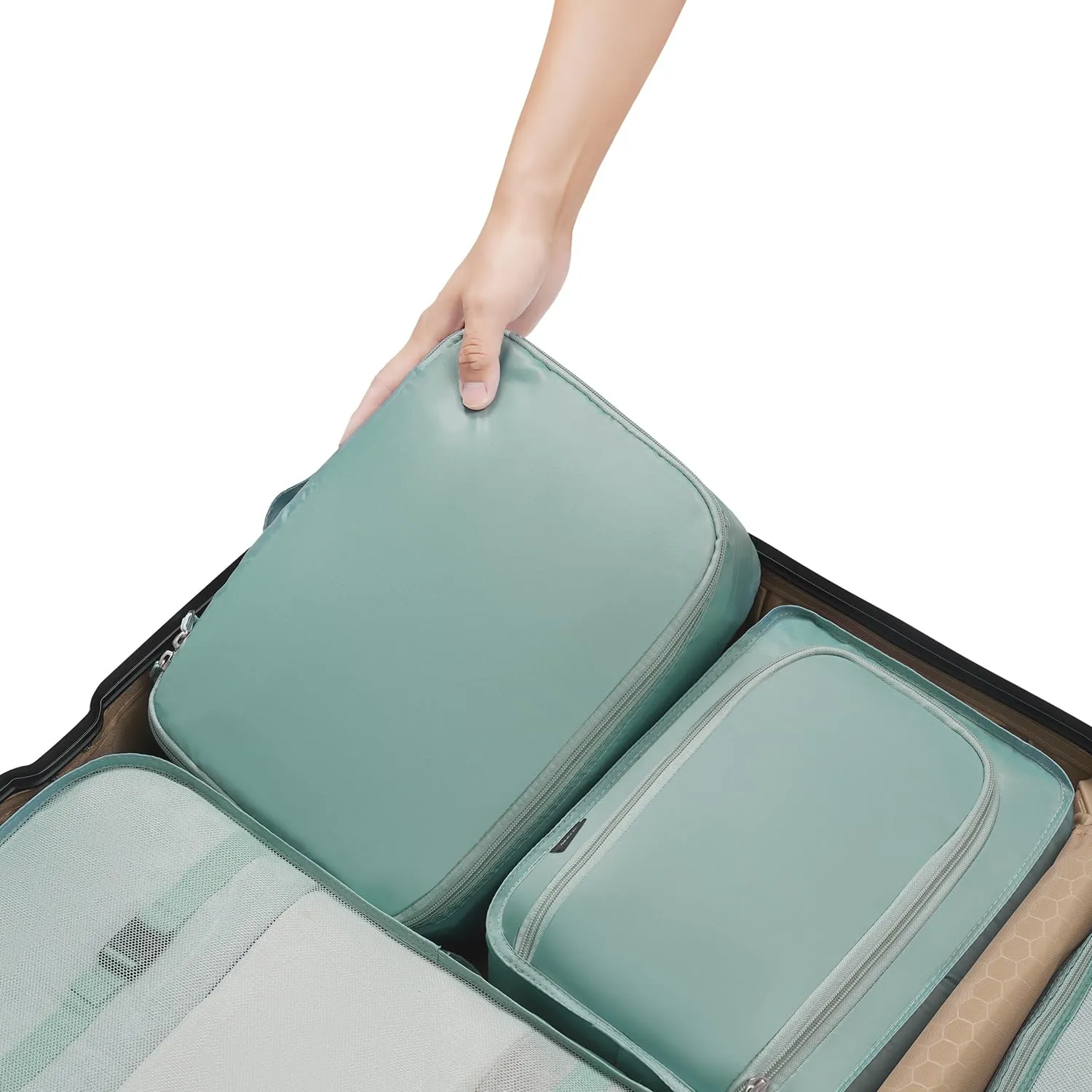 BAGAIL Cubi da Imballaggio per Valigia Set 8 Pezzi, Organizzatori Leggeri per Bagagli e Accessori da Viaggio, Blu polvere - immagine 6