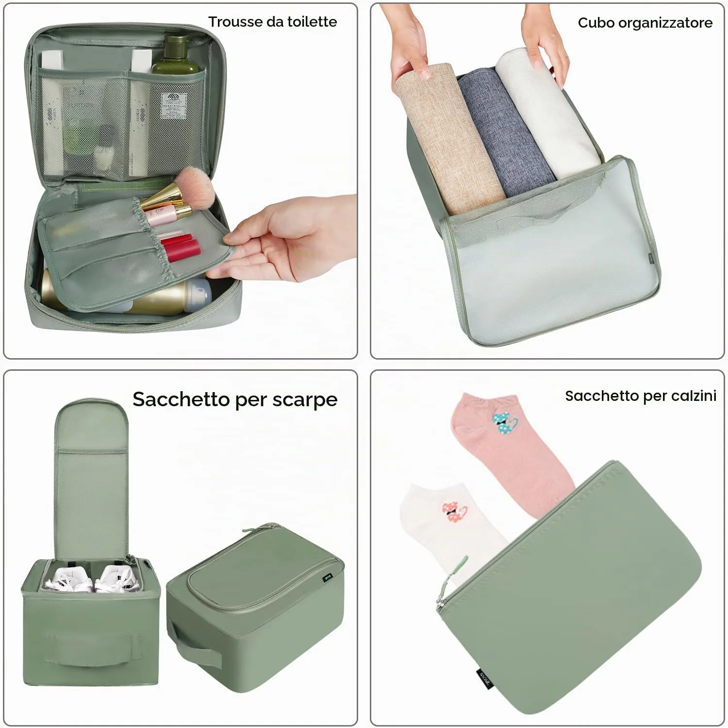 BAGAIL Cubi da Imballaggio per Valigia Set 8 Pezzi, Organizzatori Leggeri per Bagagli e Accessori da Viaggio, Verde matcha - immagine 3