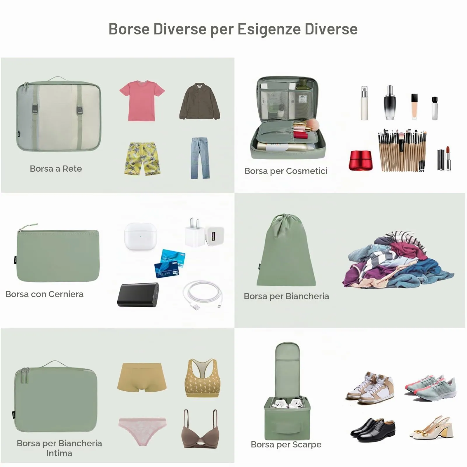 BAGAIL Cubi da Imballaggio per Valigia Set 8 Pezzi, Organizzatori Leggeri per Bagagli e Accessori da Viaggio, Verde matcha - immagine 5