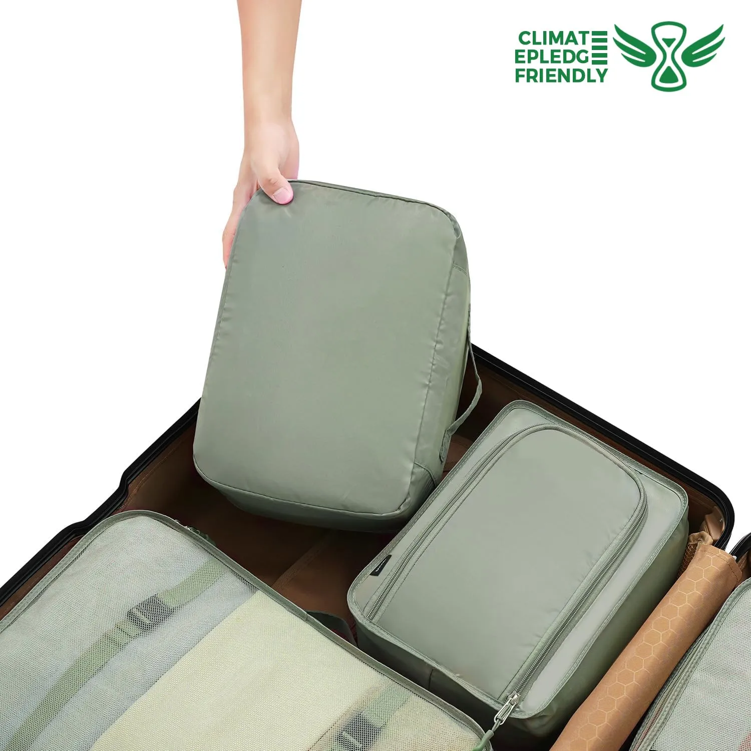 BAGAIL Cubi da Imballaggio per Valigia Set 8 Pezzi, Organizzatori Leggeri per Bagagli e Accessori da Viaggio, Verde matcha - immagine 6